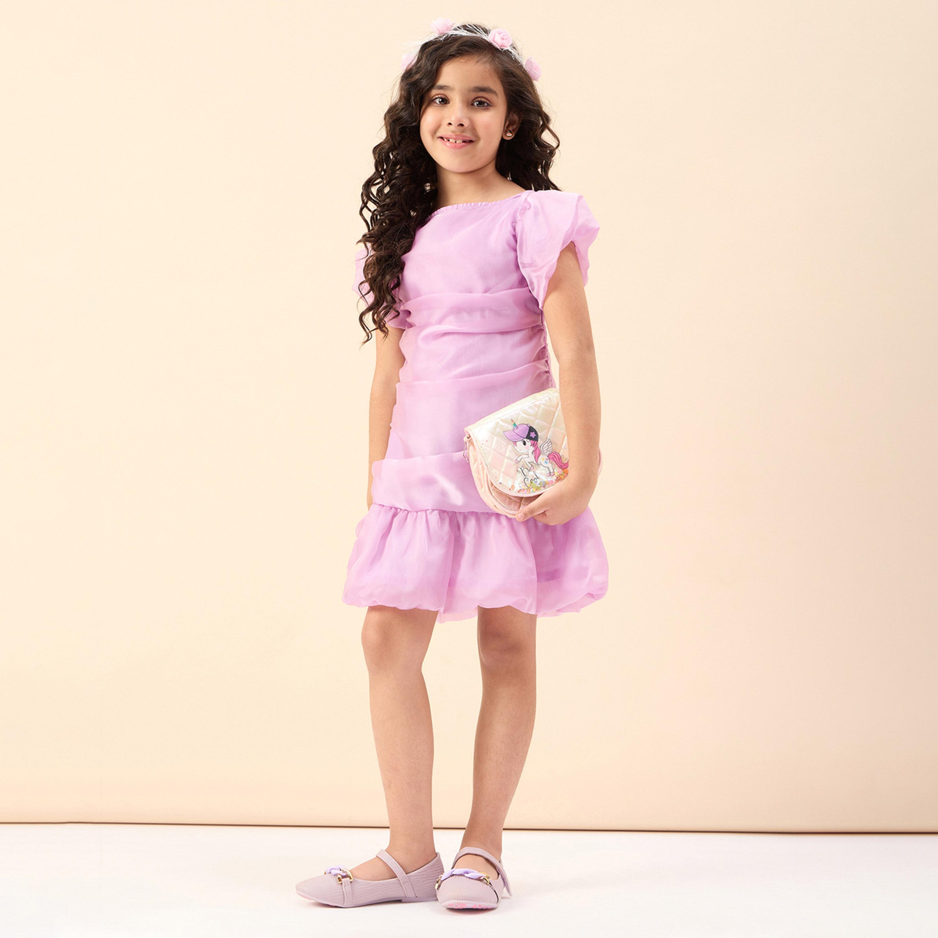 Stylo Bug X Styli Girls Above Knee Solid Dress - Lavender-girls-clothing-dressesandjumpsuits-image-2