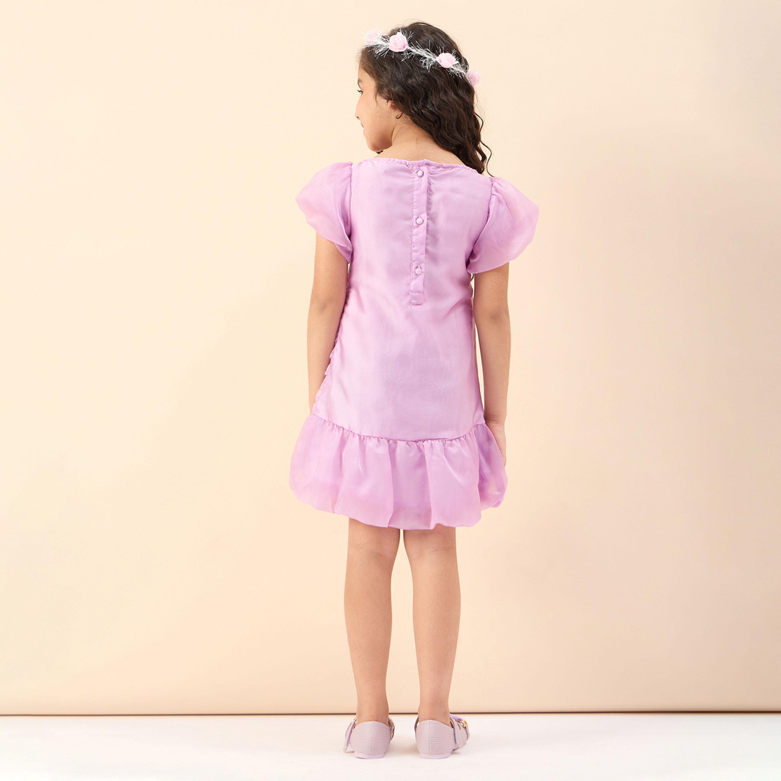 Stylo Bug X Styli Girls Above Knee Solid Dress - Lavender-girls-clothing-dressesandjumpsuits-image-4
