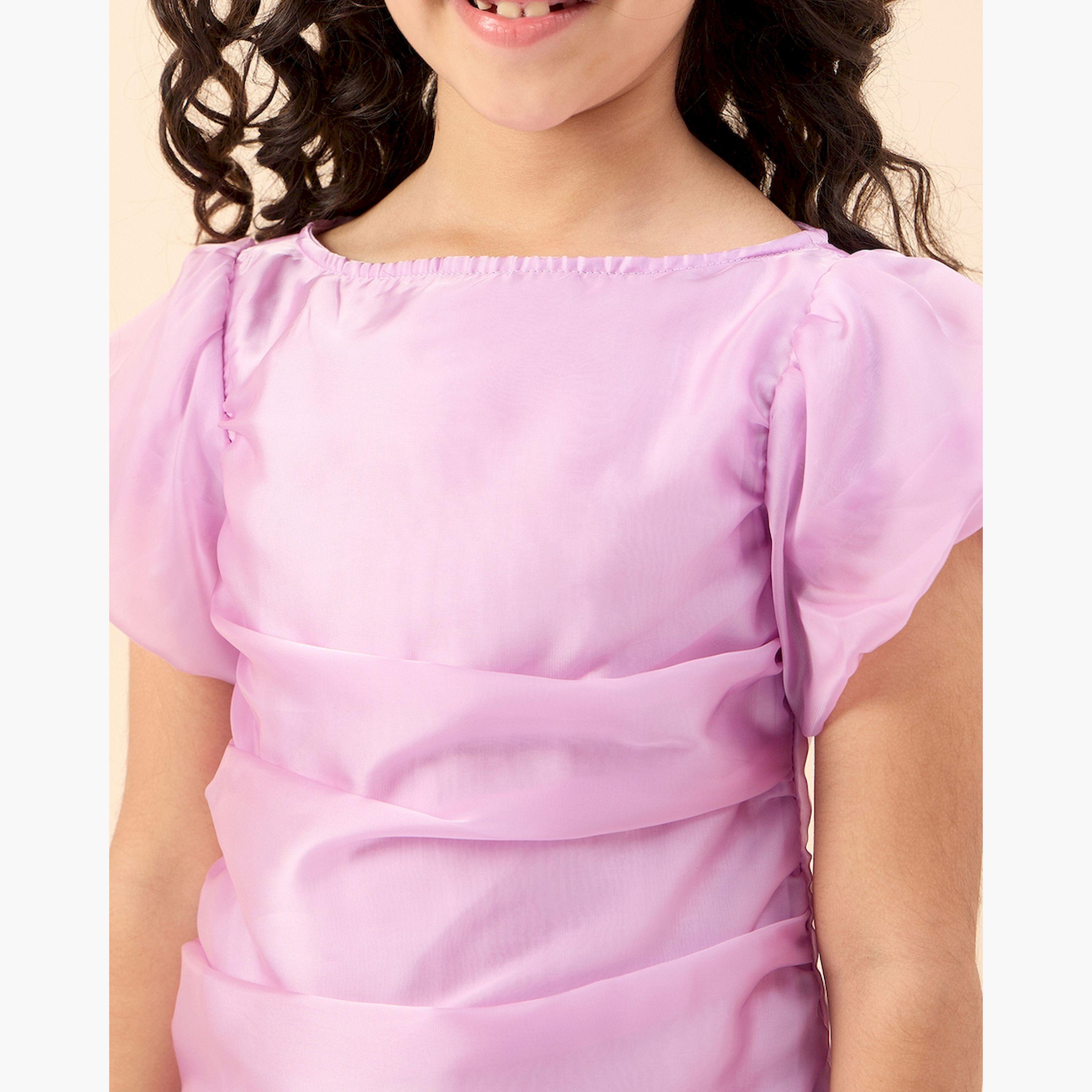 Stylo Bug X Styli Girls Above Knee Solid Dress - Lavender-girls-clothing-dressesandjumpsuits-image-5