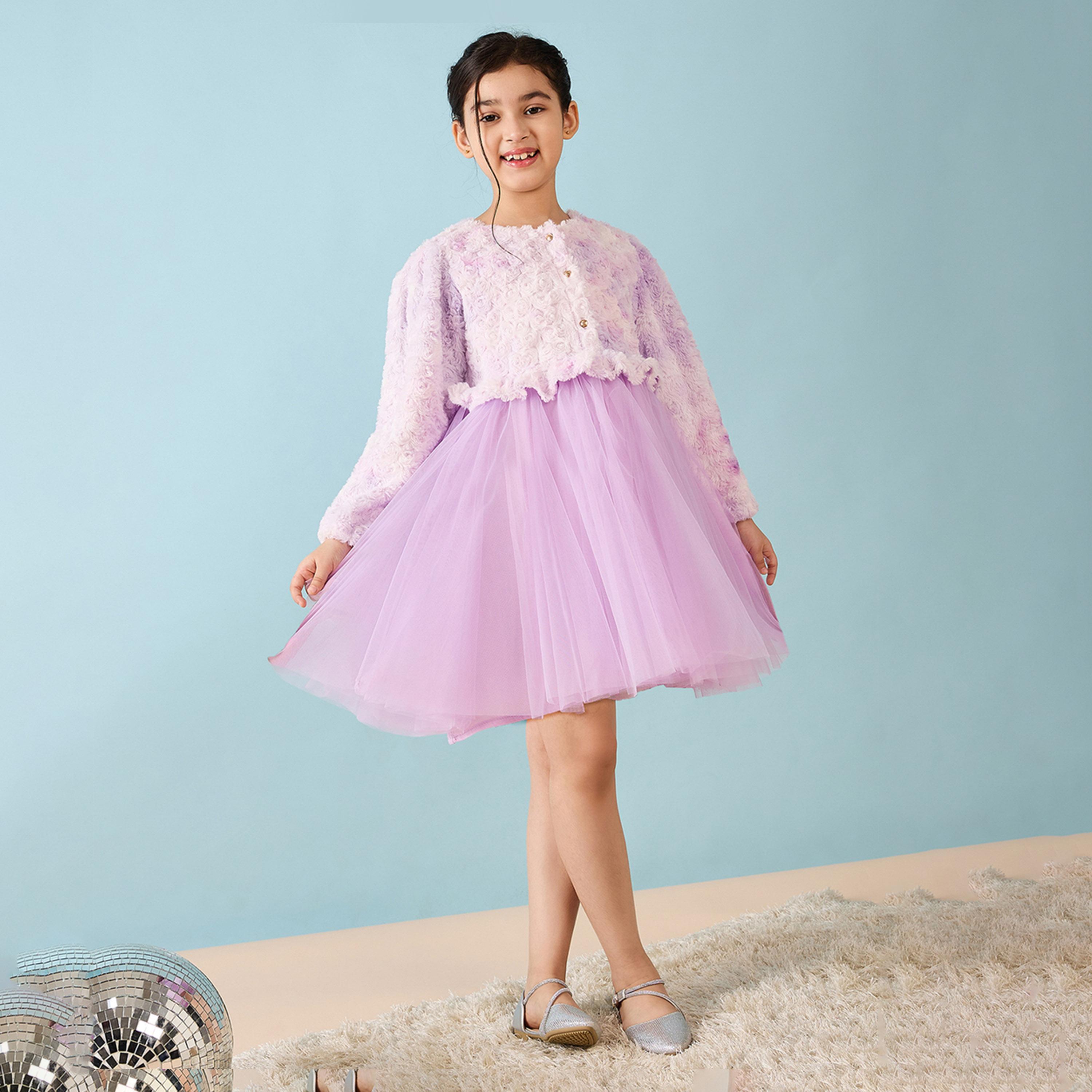 ستايلو باغ × ستايلي - فستان مطرز بطول الركبة للبنات - أرجواني-girls-clothing-dressesandjumpsuits-image-2