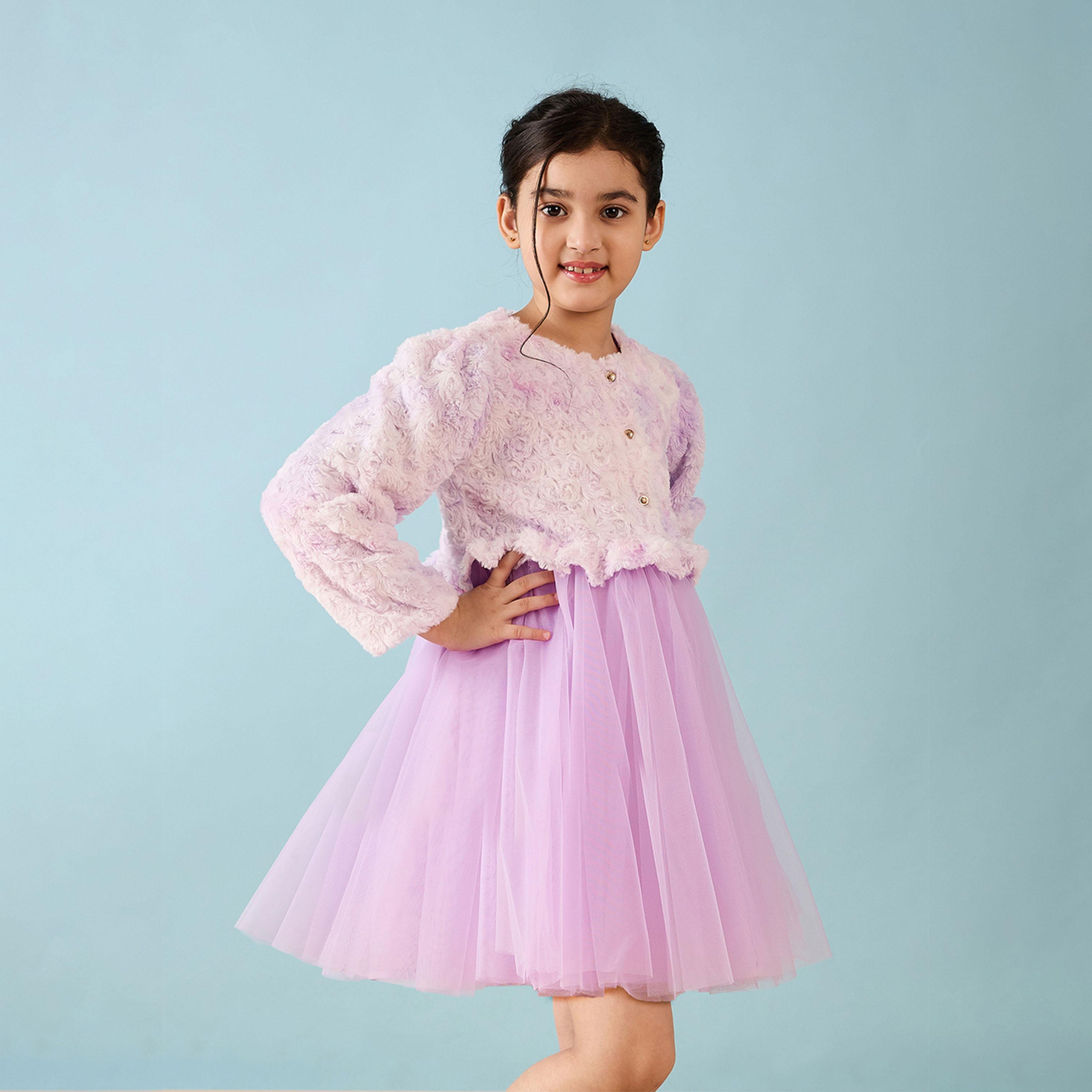 ستايلو باغ × ستايلي - فستان مطرز بطول الركبة للبنات - أرجواني-girls-clothing-dressesandjumpsuits-image-4