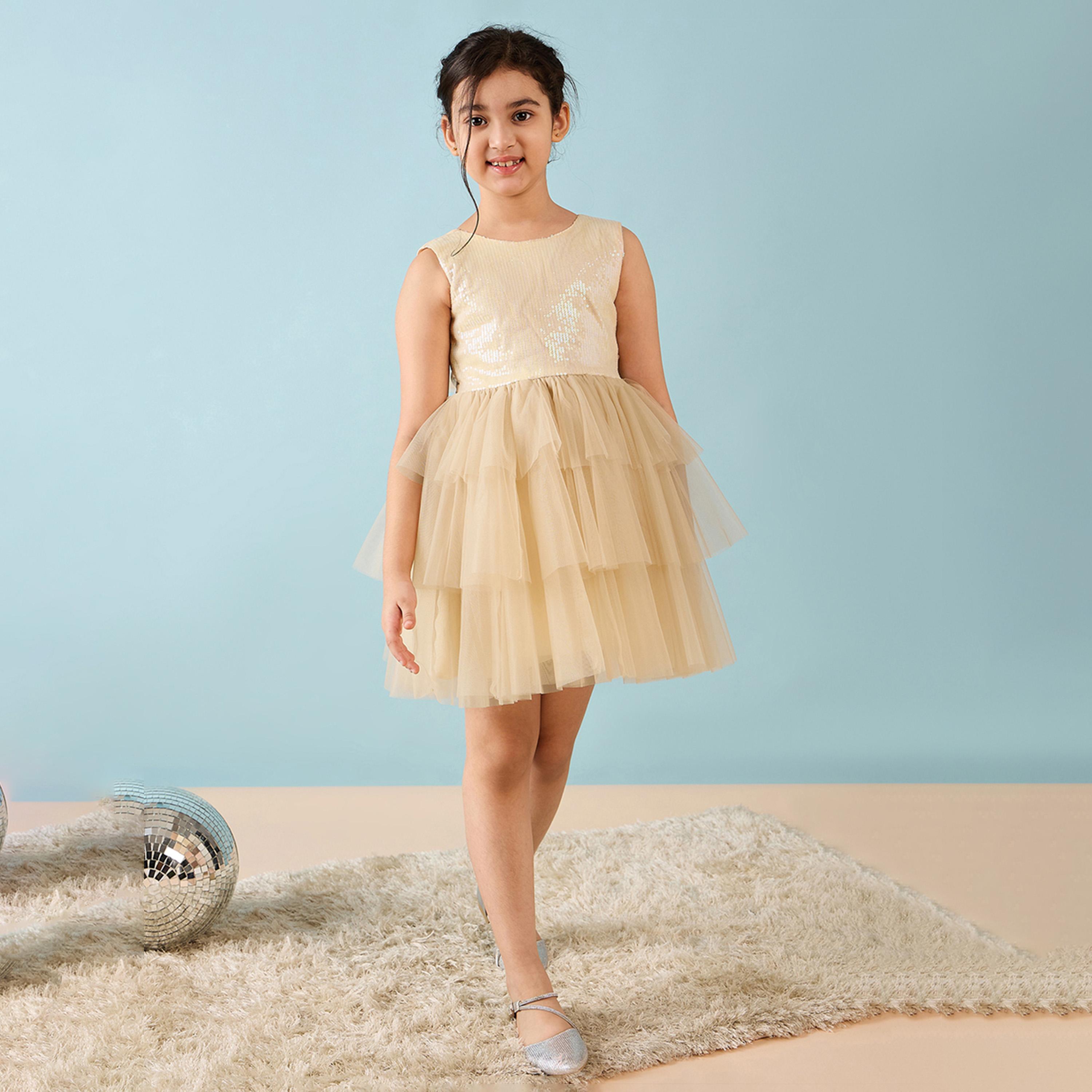 ستايلو باغ × ستايلي - فستان بناتي سادة فوق الركبة - أبيض فاتح-girls-clothing-dressesandjumpsuits-image-1