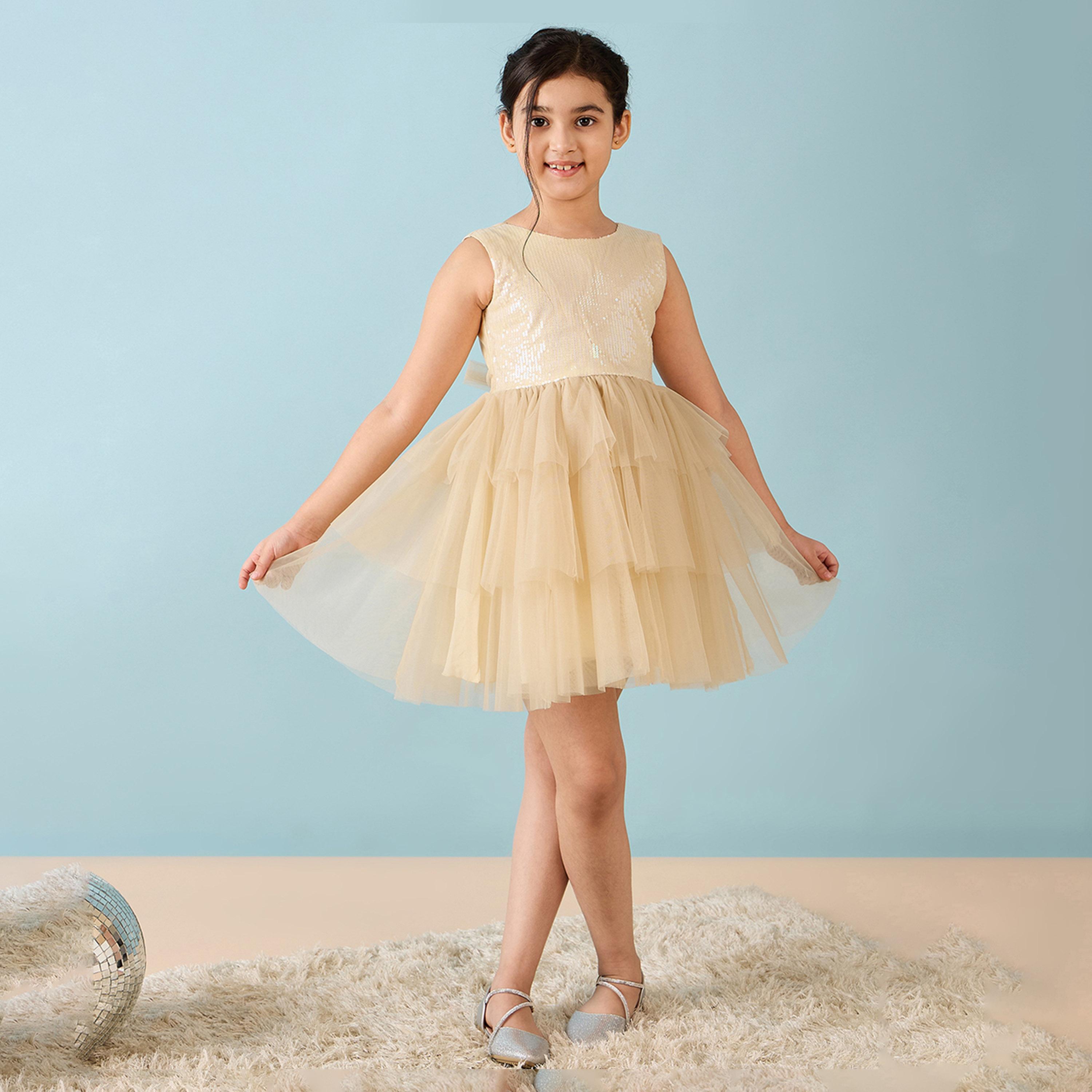Stylo Bug X Styli Girls Above Knee Solid Dress - Off-White-girls-clothing-dressesandjumpsuits-image-2