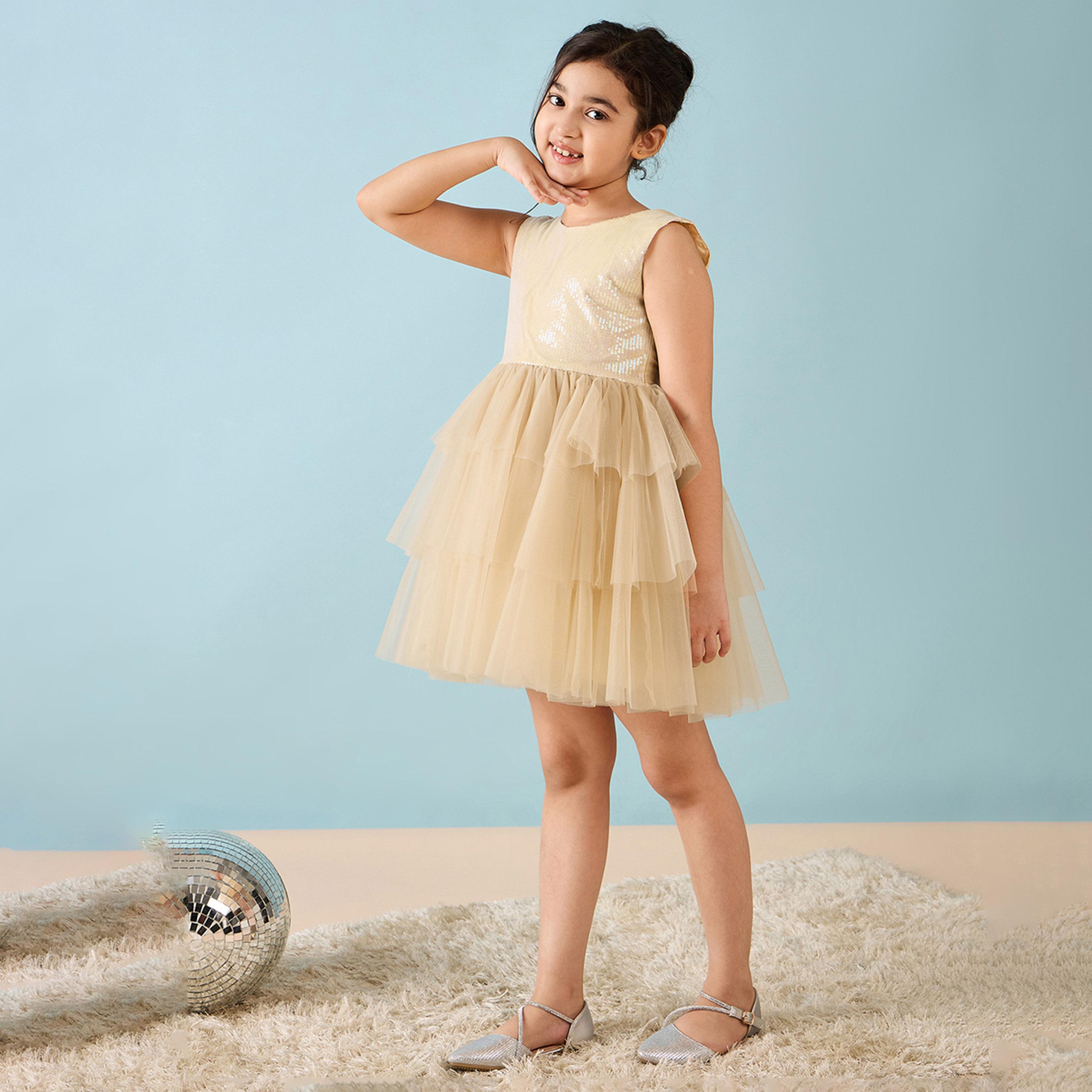 Stylo Bug X Styli Girls Above Knee Solid Dress - Off-White-girls-clothing-dressesandjumpsuits-image-3