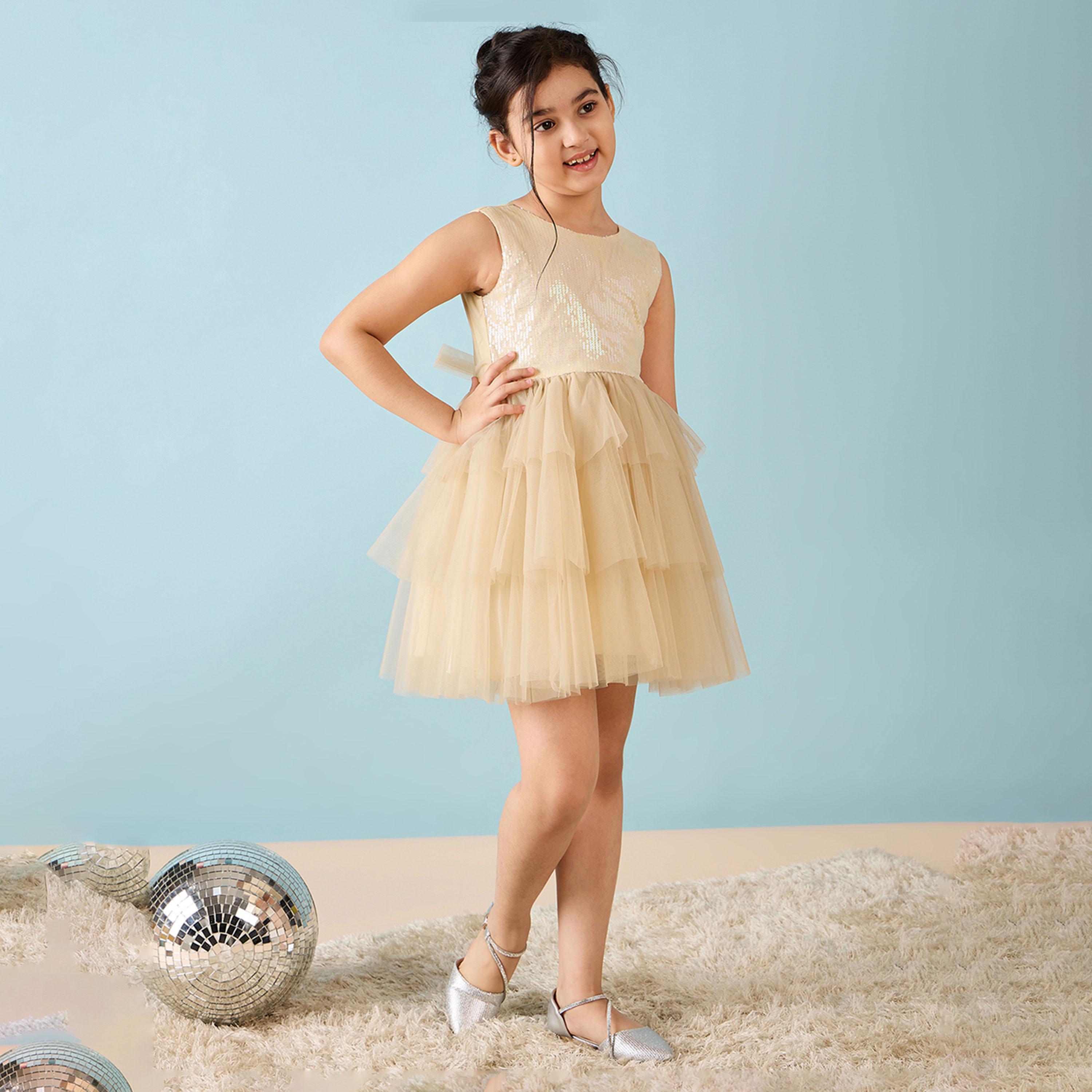 ستايلو باغ × ستايلي - فستان بناتي سادة فوق الركبة - أبيض فاتح-girls-clothing-dressesandjumpsuits-image-4