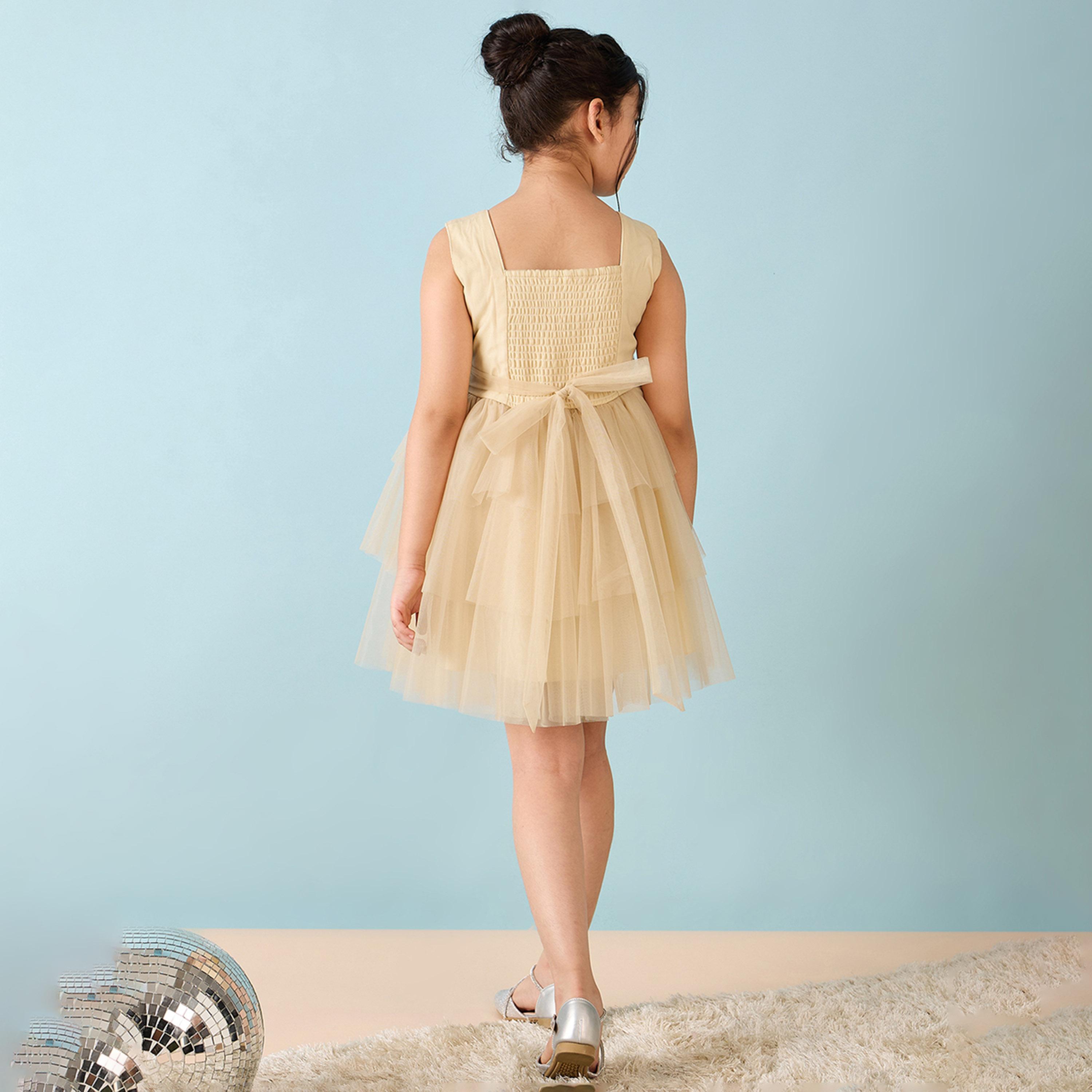 ستايلو باغ × ستايلي - فستان بناتي سادة فوق الركبة - أبيض فاتح-girls-clothing-dressesandjumpsuits-image-5