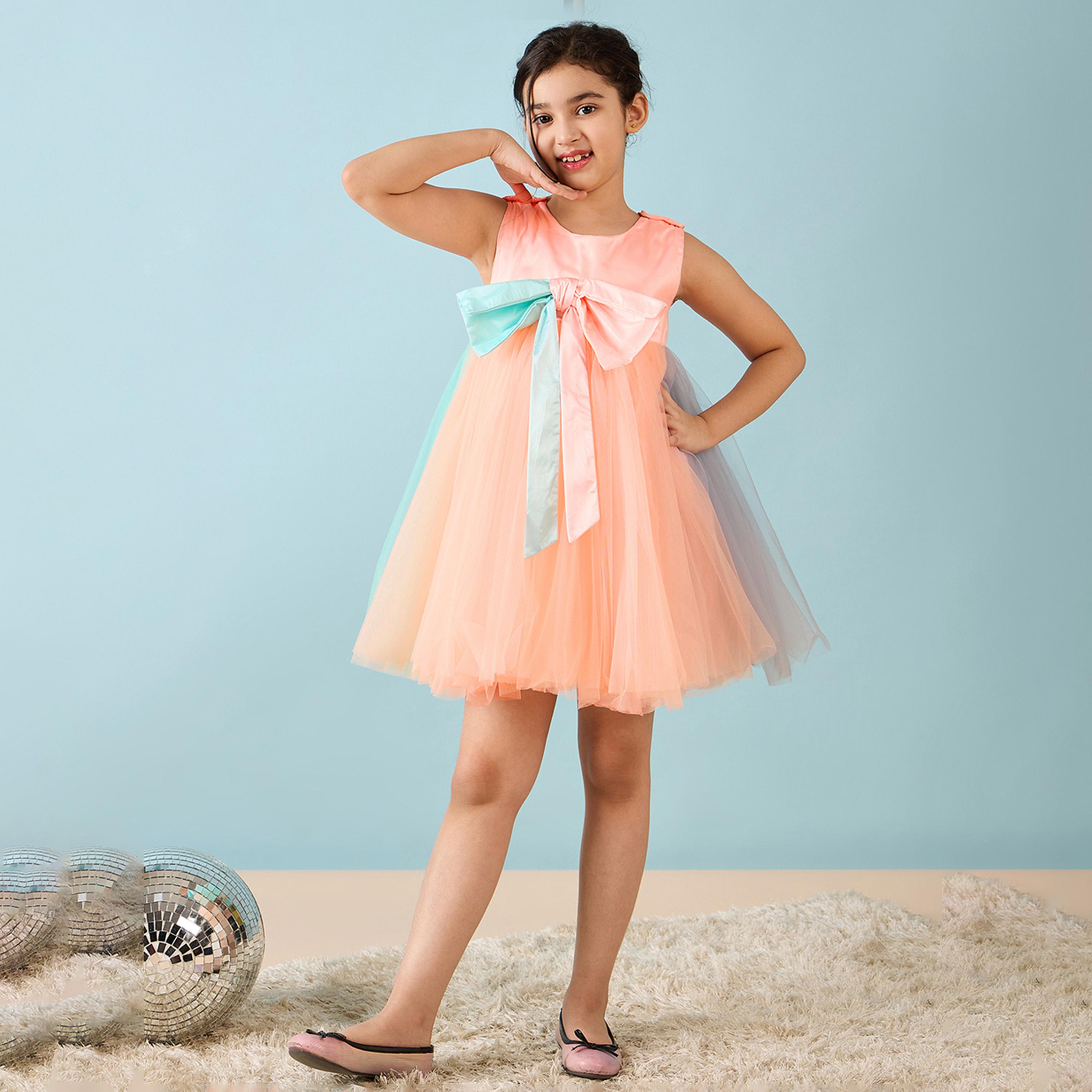 Stylo Bug X Styli Girls Above Knee Solid Dress - Pink-girls-clothing-dressesandjumpsuits-image-1