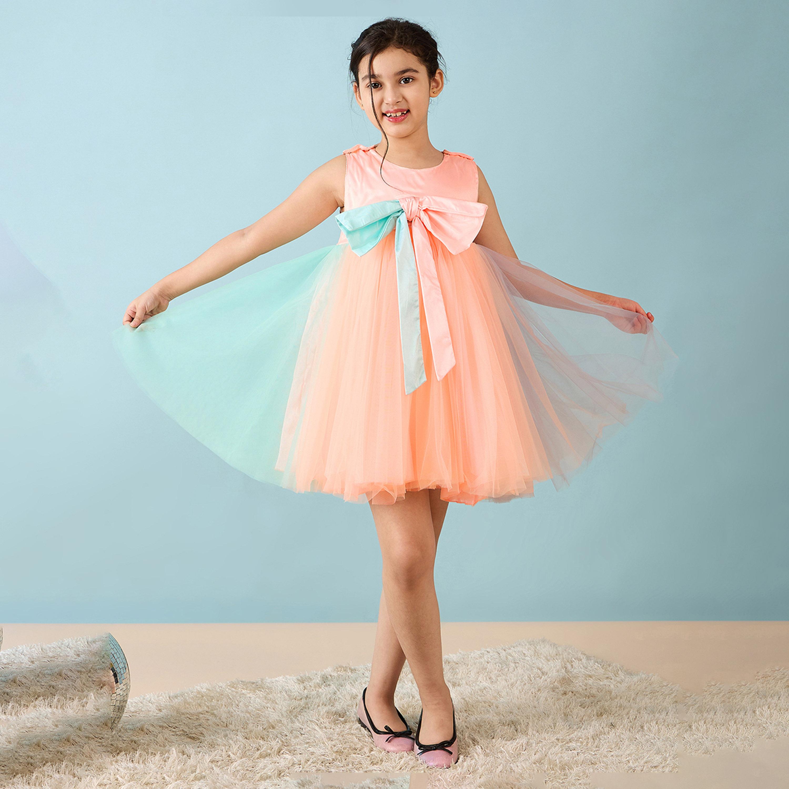 Stylo Bug X Styli Girls Above Knee Solid Dress - Pink-girls-clothing-dressesandjumpsuits-image-2