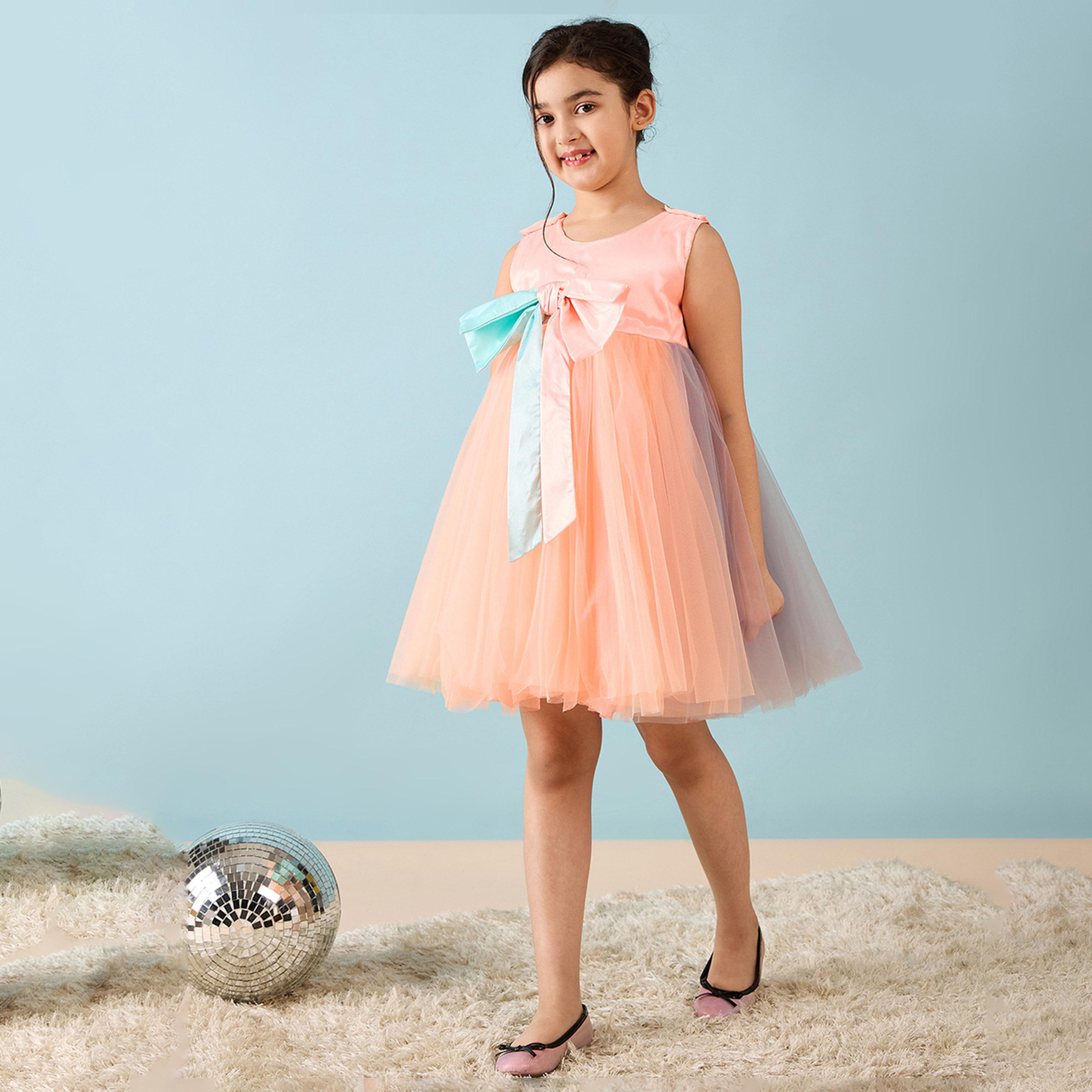 Stylo Bug X Styli Girls Above Knee Solid Dress - Pink-girls-clothing-dressesandjumpsuits-image-3
