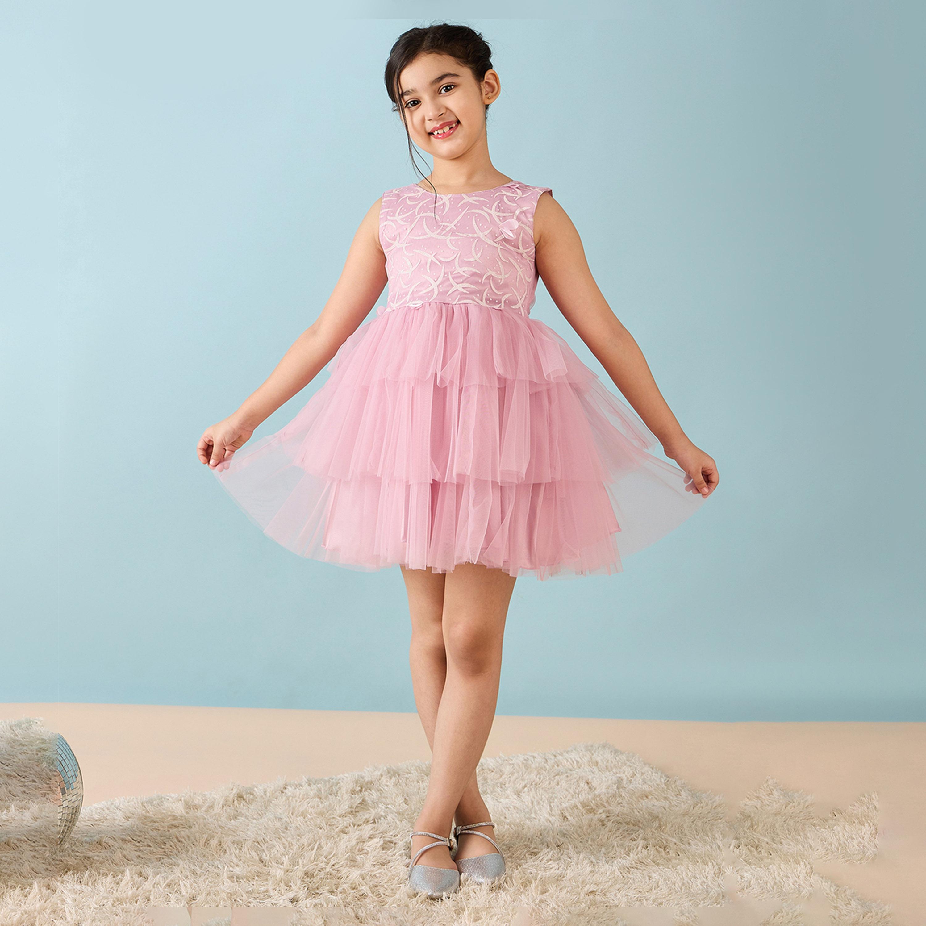 ستايلو باغ × ستايلي - فستان بناتي سادة فوق الركبة - وردي-girls-clothing-dressesandjumpsuits-image-2