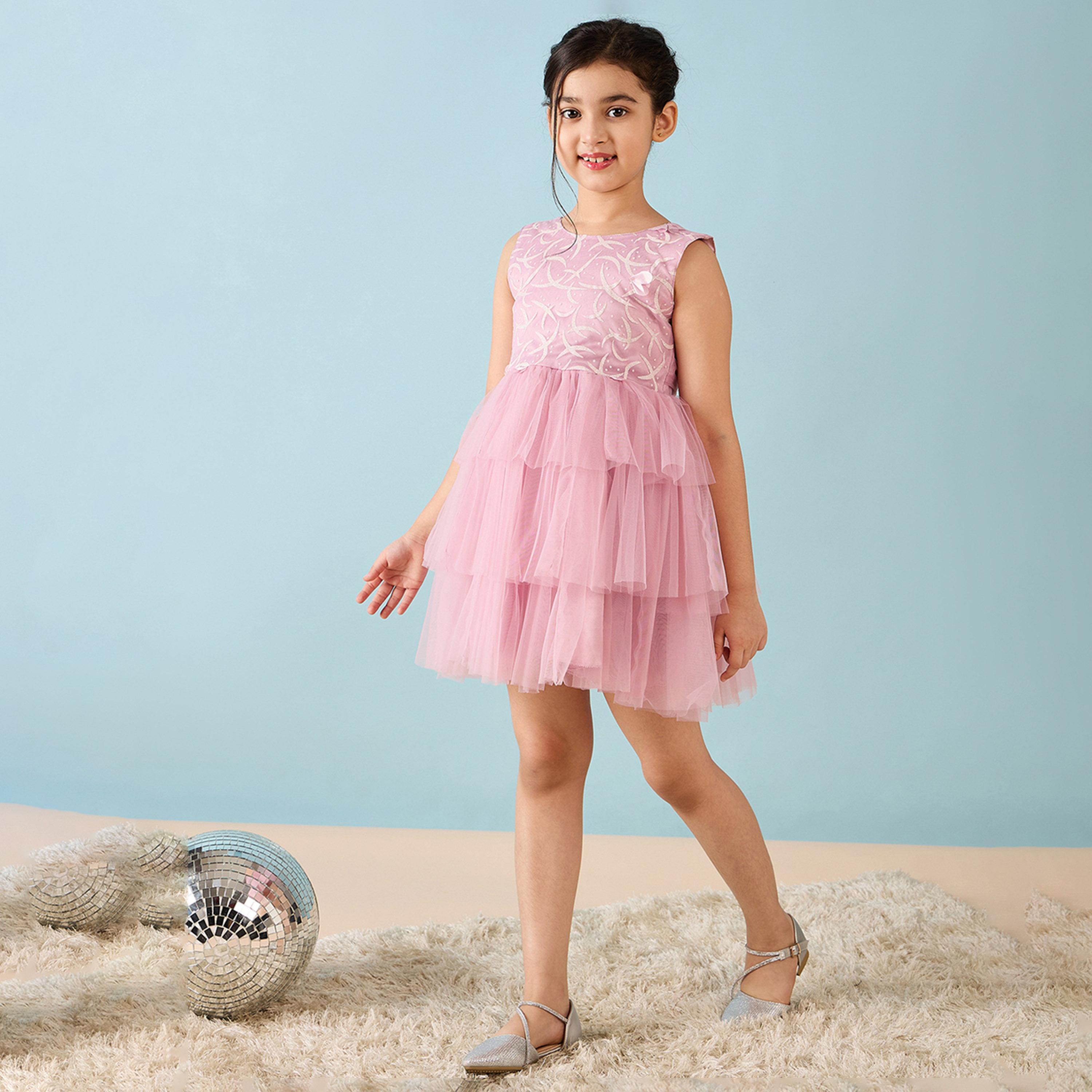Stylo Bug X Styli Girls Above Knee Solid Dress - Pink-girls-clothing-dressesandjumpsuits-image-3