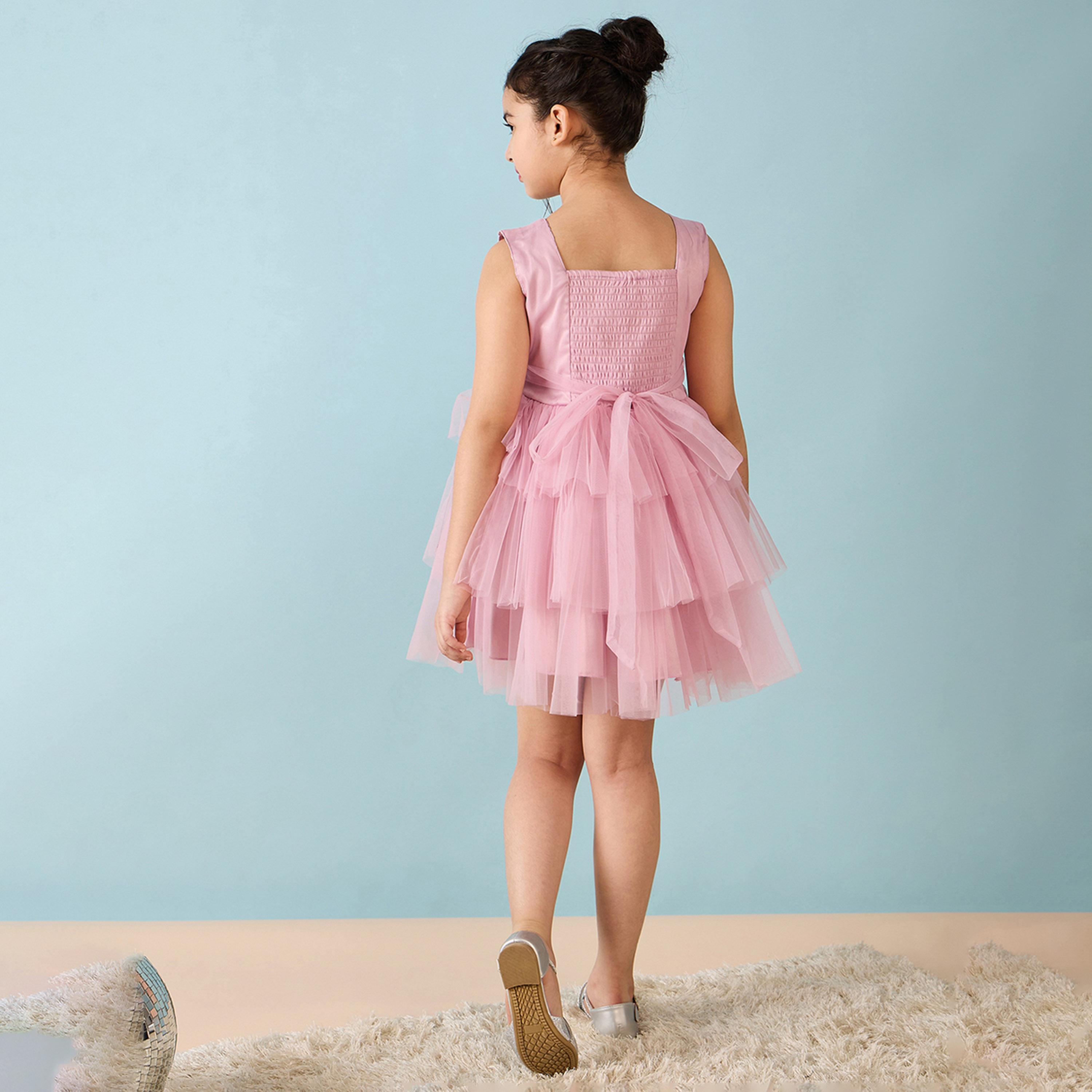 ستايلو باغ × ستايلي - فستان بناتي سادة فوق الركبة - وردي-girls-clothing-dressesandjumpsuits-image-5