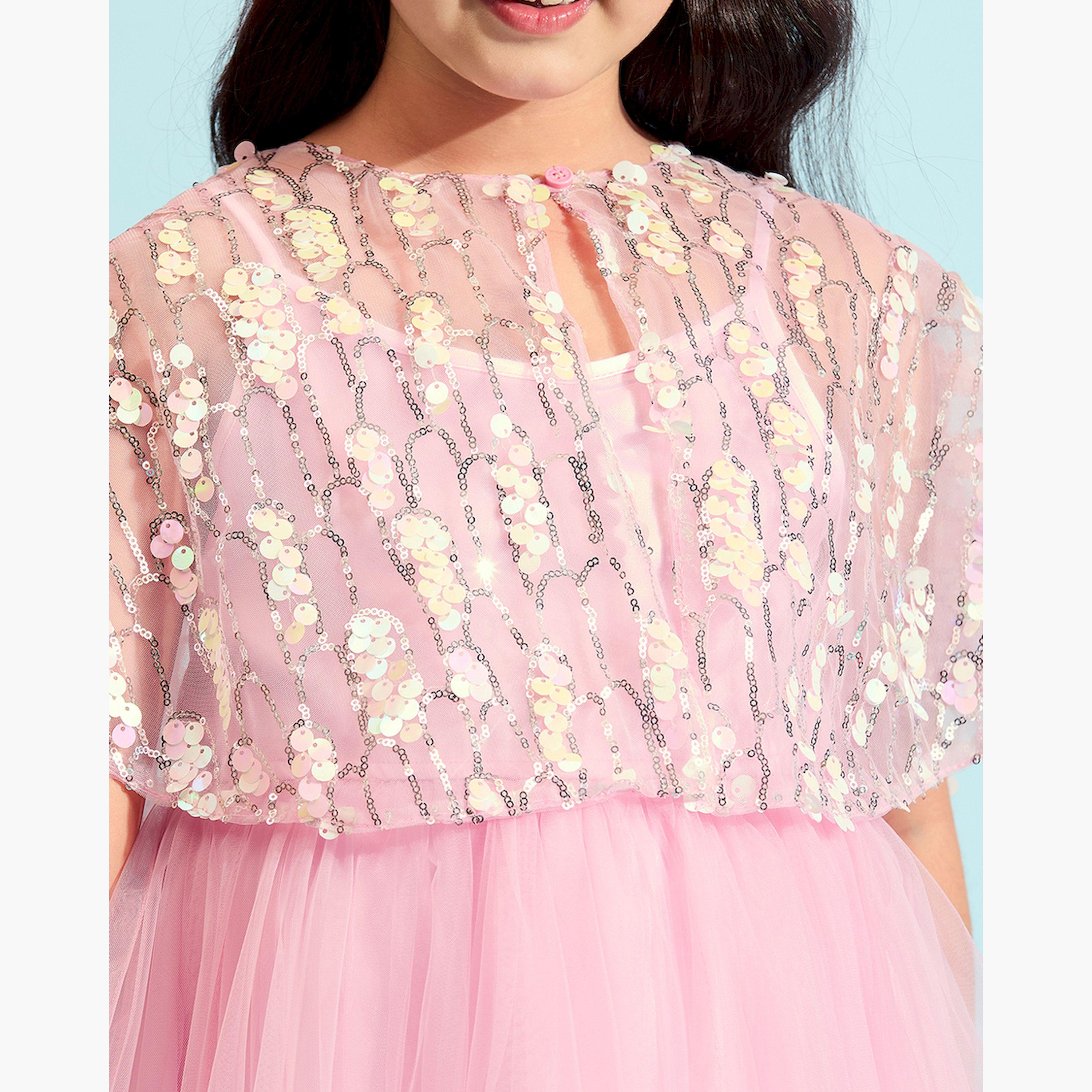 ستايلو باغ × ستايلي - فستان بناتي سادة فوق الركبة - وردي-girls-clothing-dressesandjumpsuits-image-5