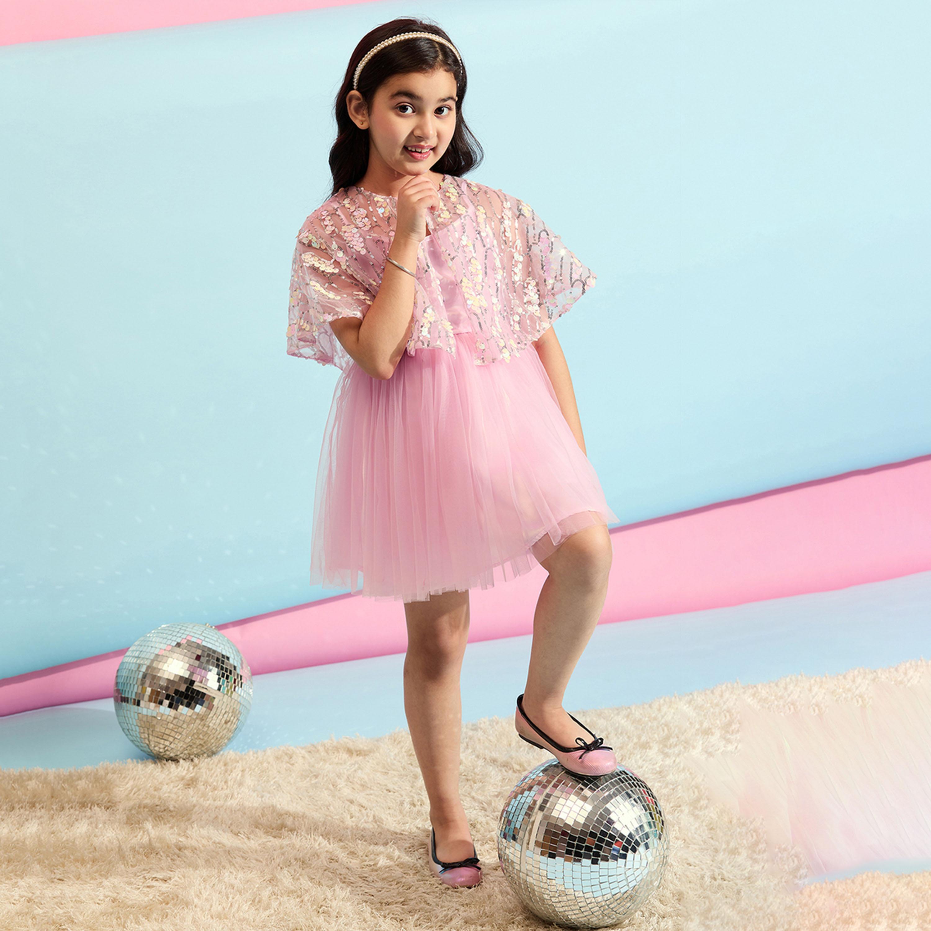 ستايلو باغ × ستايلي - فستان بناتي سادة فوق الركبة - وردي-girls-clothing-dressesandjumpsuits-image-6