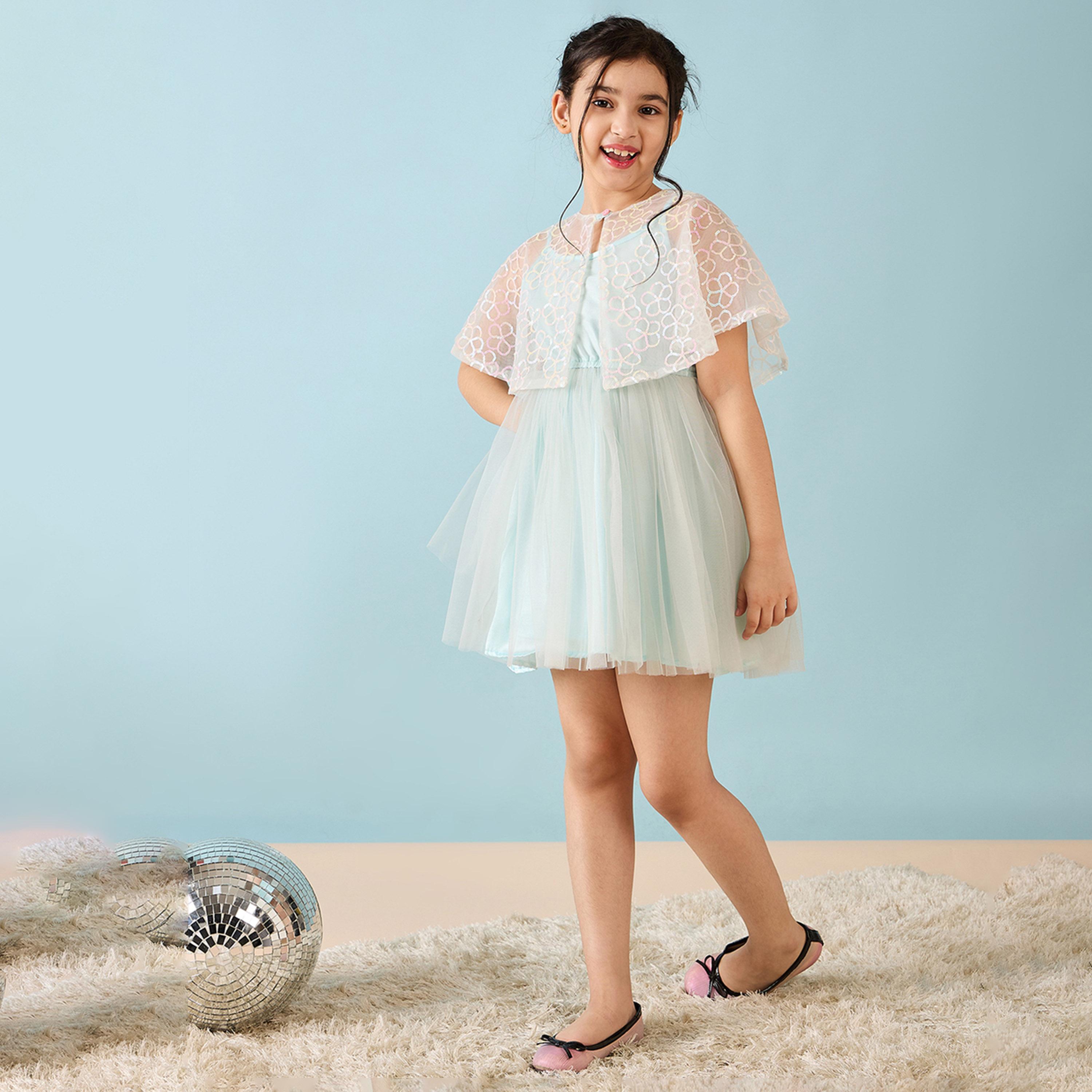 Stylo Bug X Styli Girls Above Knee Solid Dress - Blue-girls-clothing-dressesandjumpsuits-image-3