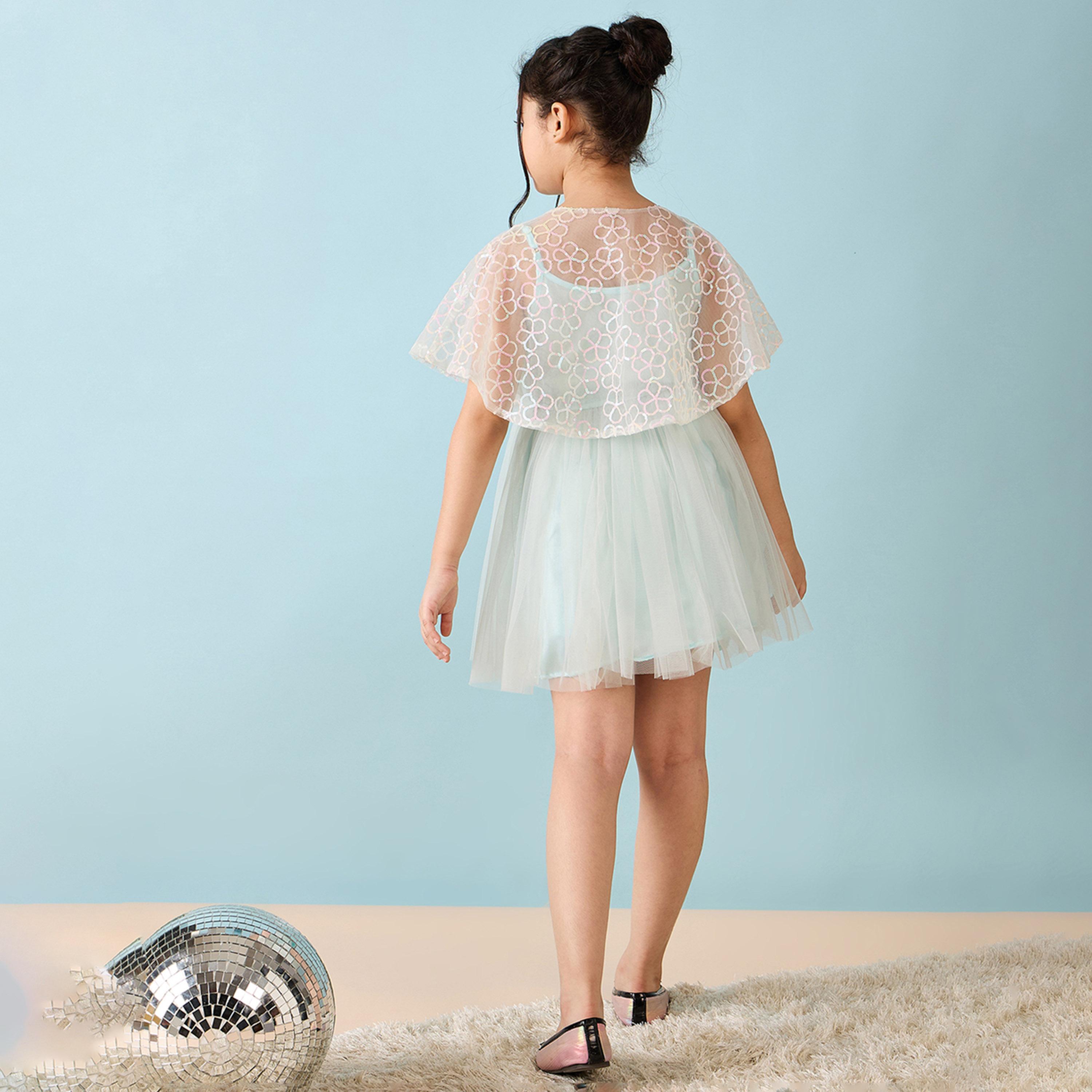 Stylo Bug X Styli Girls Above Knee Solid Dress - Blue-girls-clothing-dressesandjumpsuits-image-5