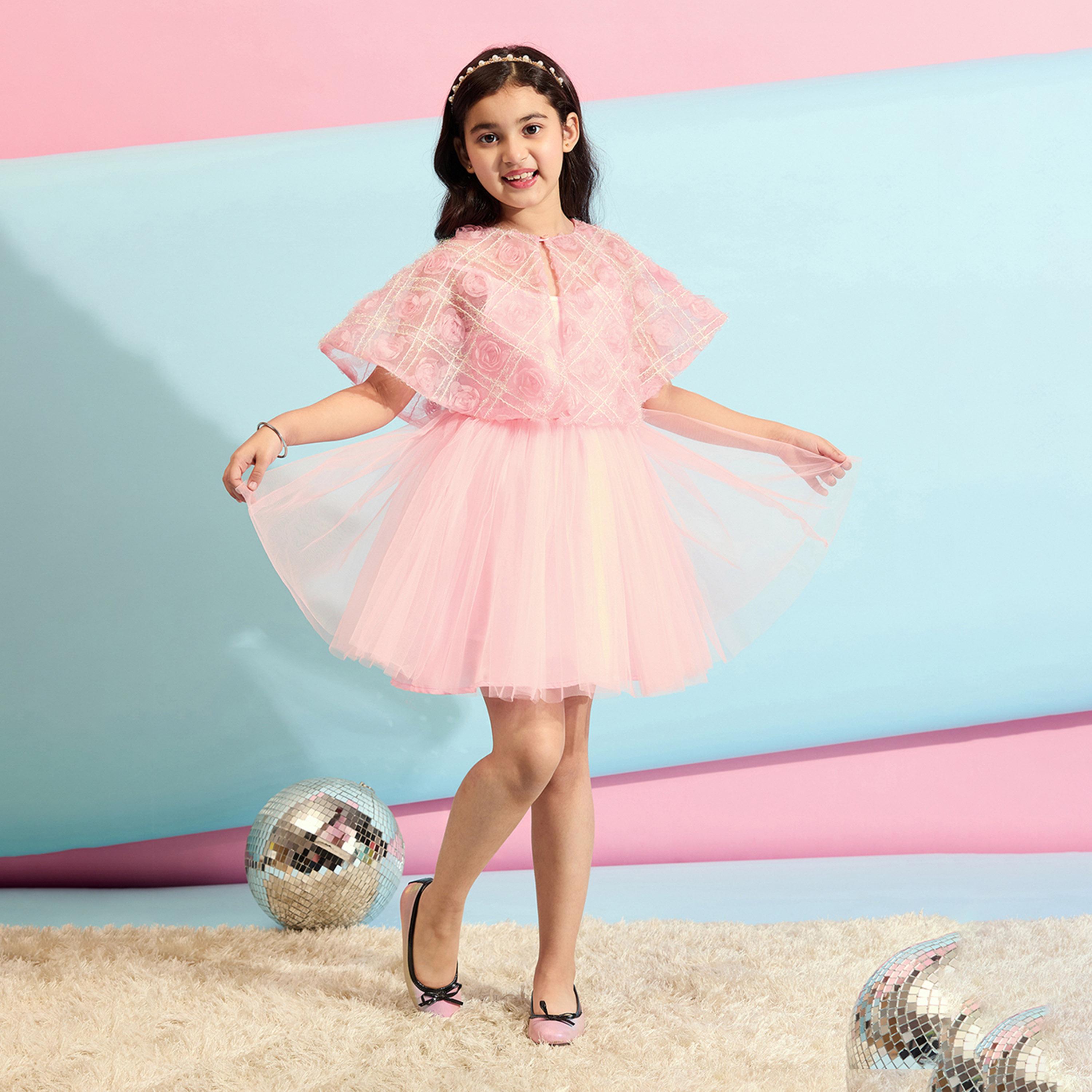 ستايلو باغ × ستايلي - فستان بناتي سادة فوق الركبة - وردي-girls-clothing-dressesandjumpsuits-image-2