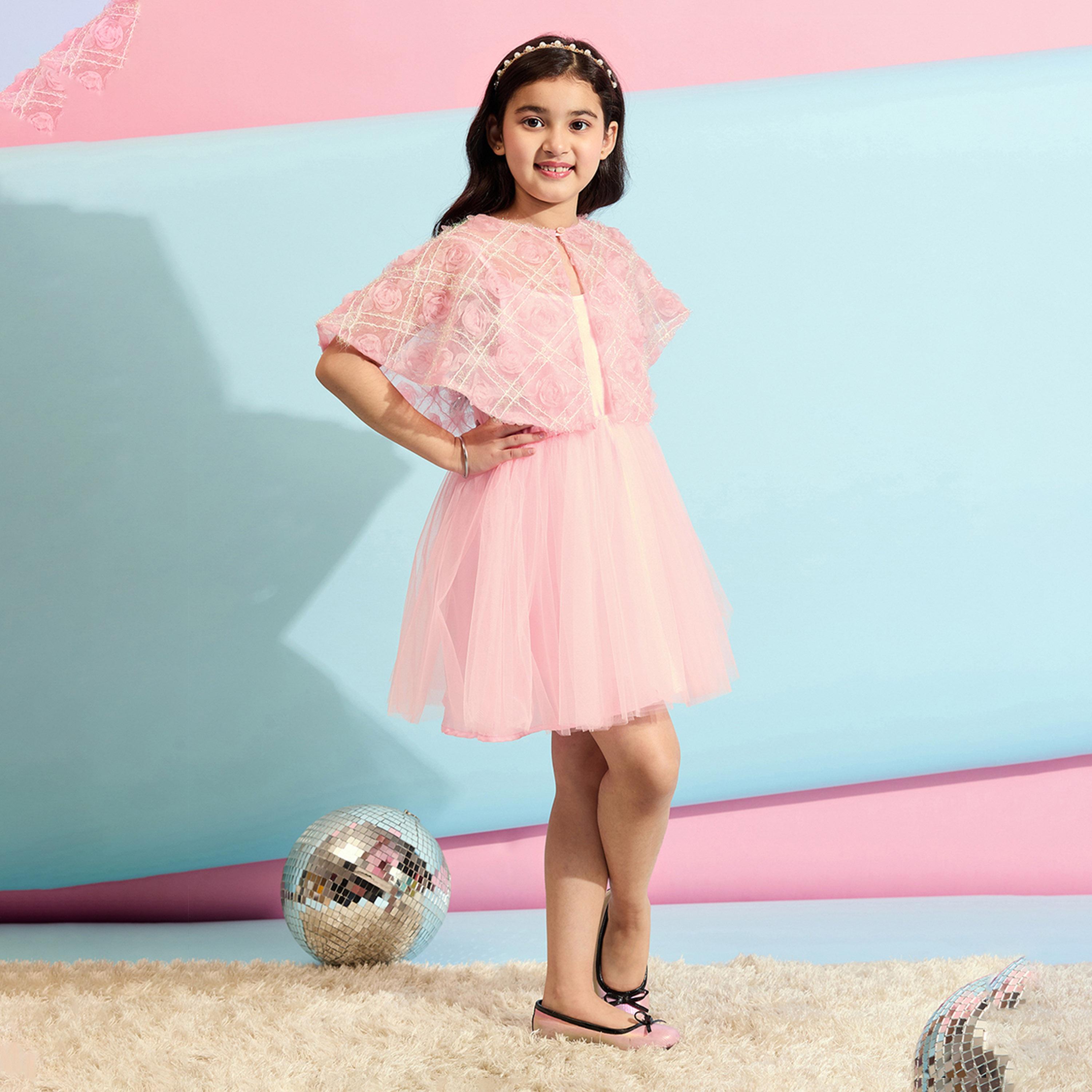 ستايلو باغ × ستايلي - فستان بناتي سادة فوق الركبة - وردي-girls-clothing-dressesandjumpsuits-image-3