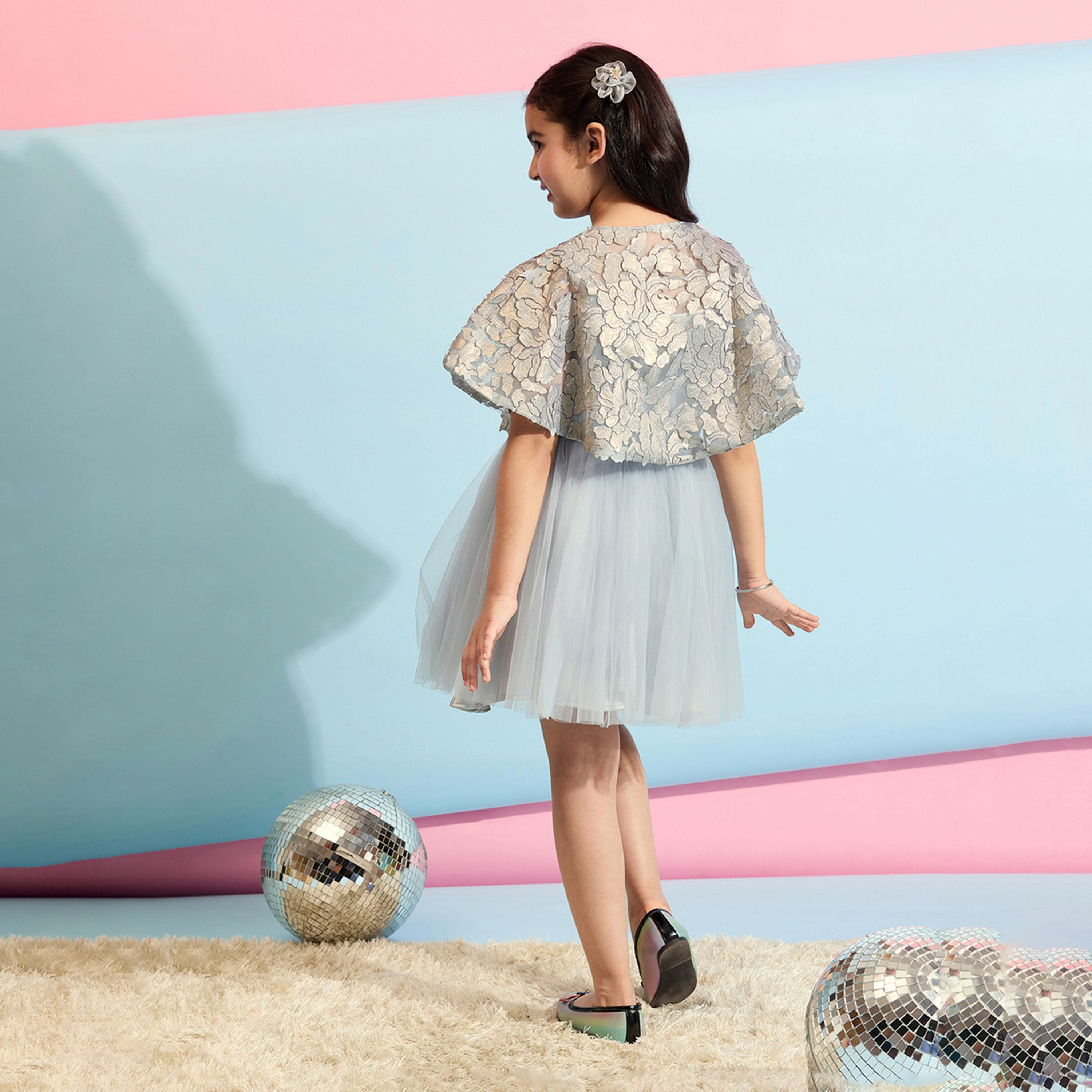 Stylo Bug X Styli Girls Above Knee Solid Dress - Grey-girls-clothing-dressesandjumpsuits-image-4