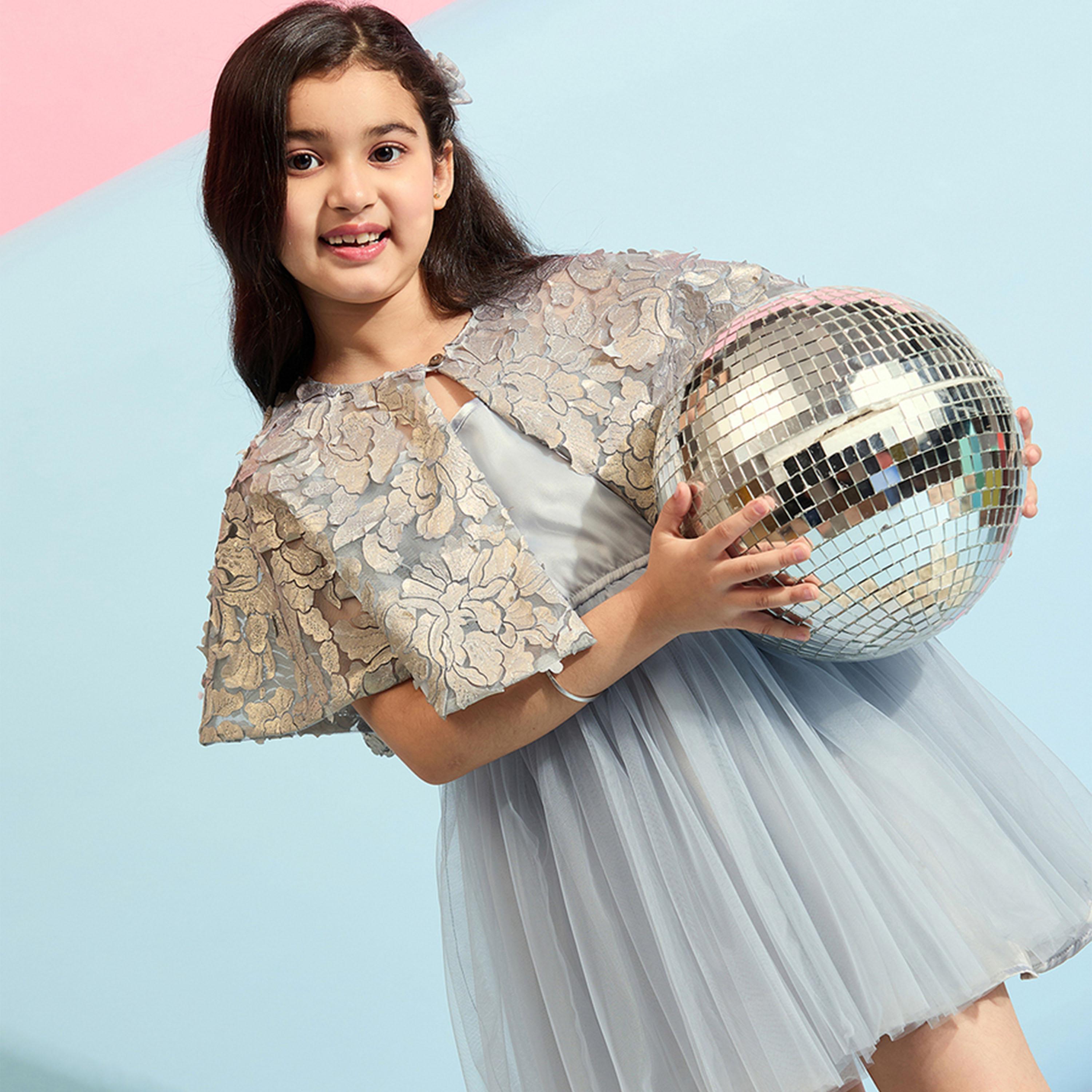 Stylo Bug X Styli Girls Above Knee Solid Dress - Grey-girls-clothing-dressesandjumpsuits-image-6