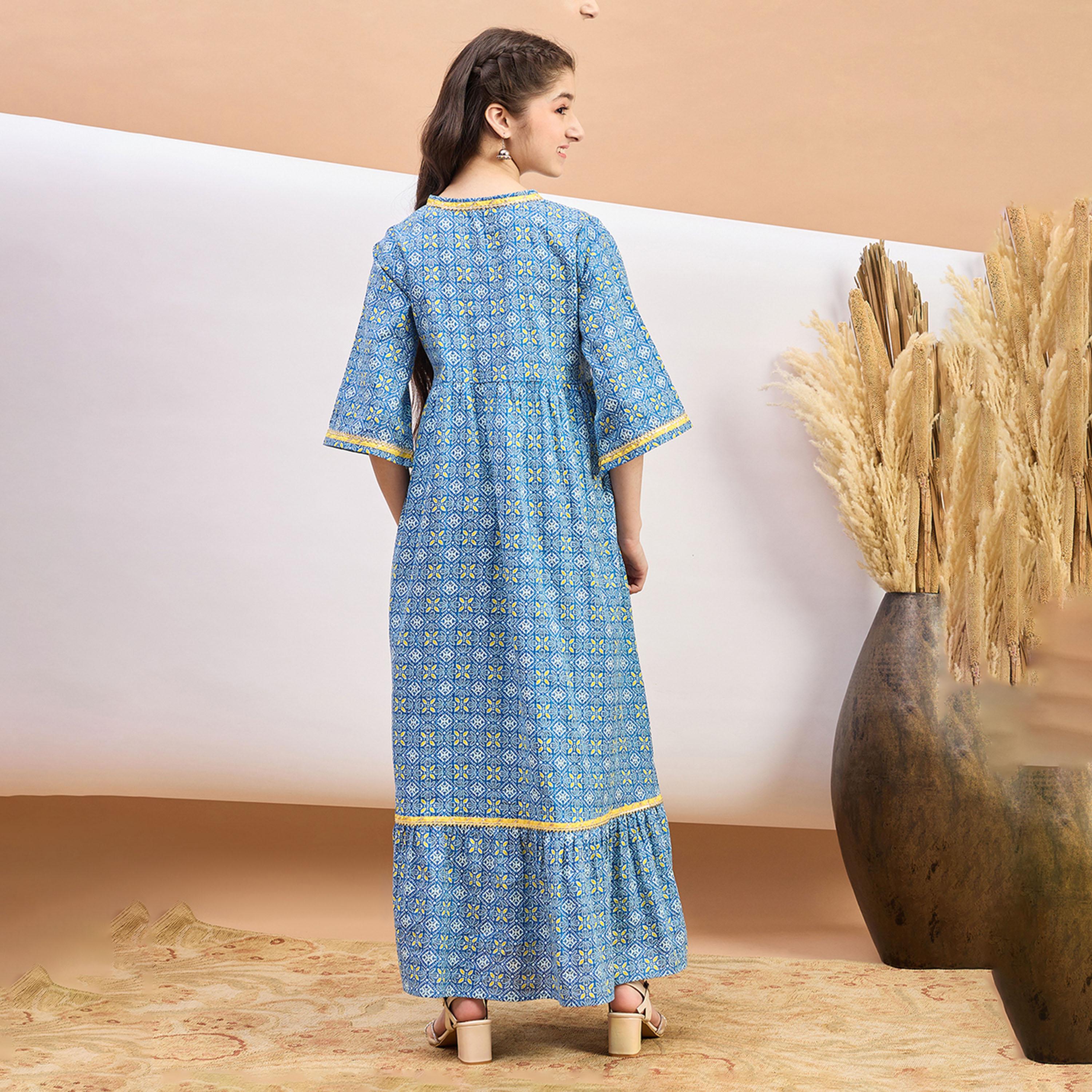 Stylo Bug X Styli Girls Ankle Length Printed Dress - Blue-girls-clothing-dressesandjumpsuits-image-4
