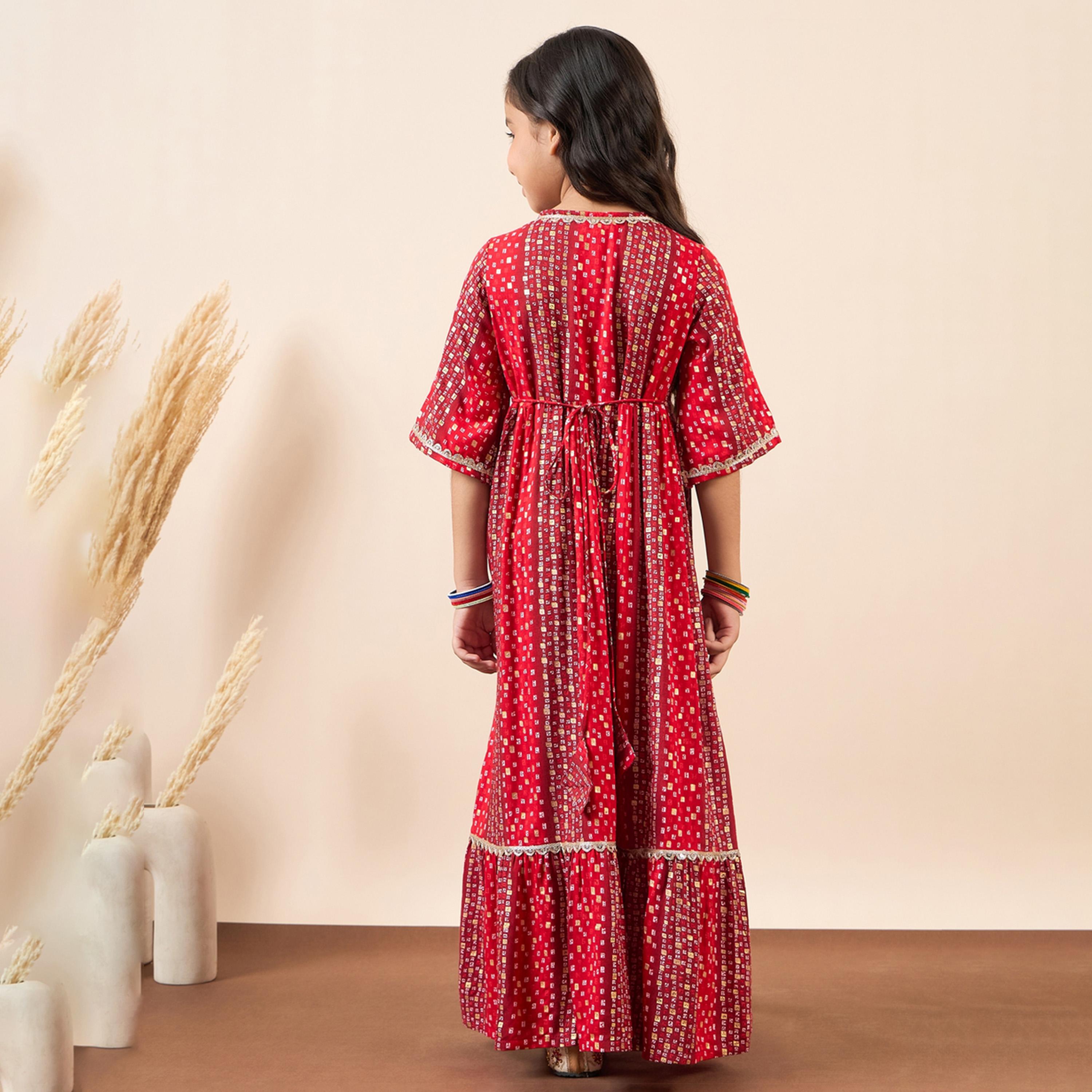 ستايلو باغ × ستايلي - فستان بناتي مطبوع بطول الكاحل - أحمر-girls-clothing-dressesandjumpsuits-image-1