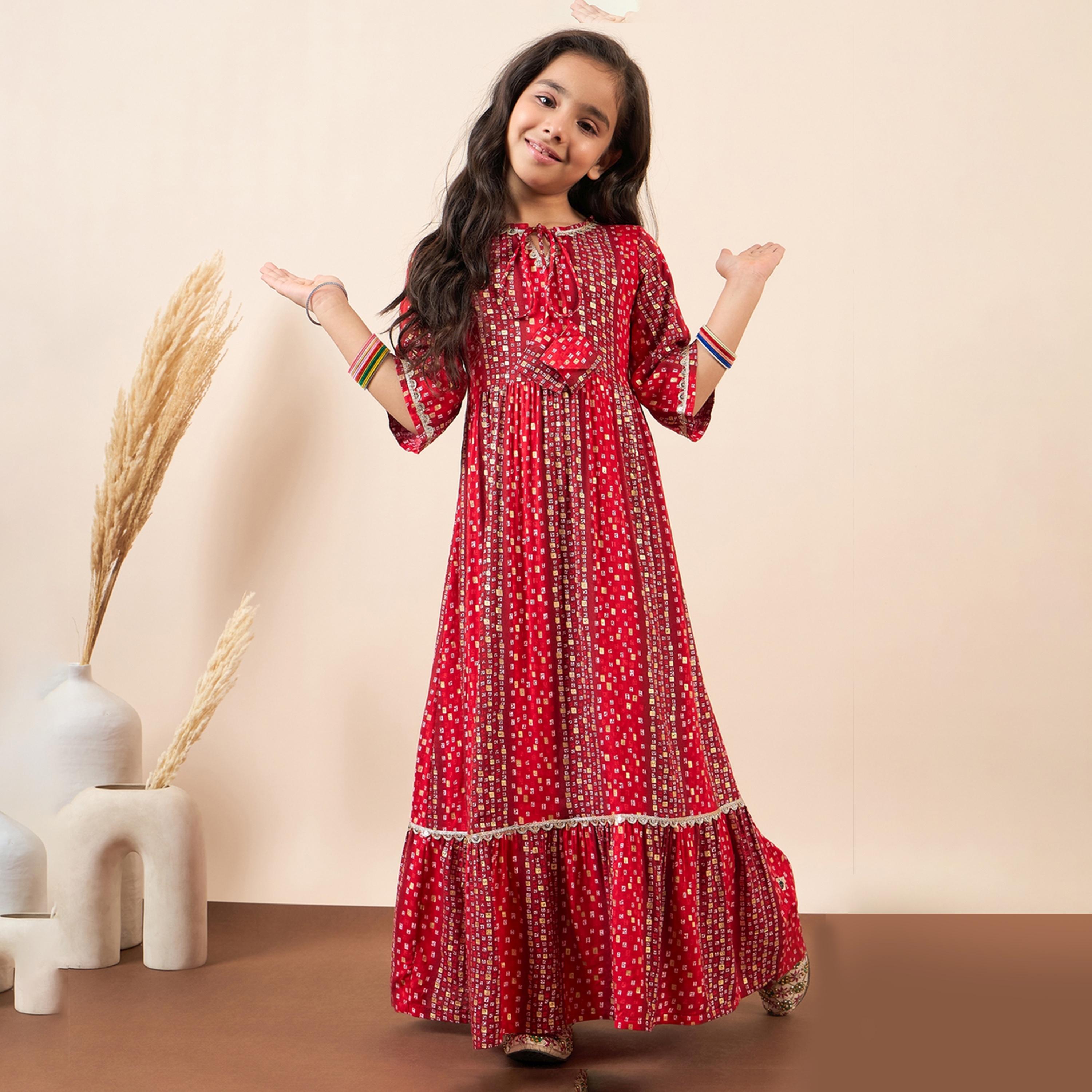 ستايلو باغ × ستايلي - فستان بناتي مطبوع بطول الكاحل - أحمر-girls-clothing-dressesandjumpsuits-image-2