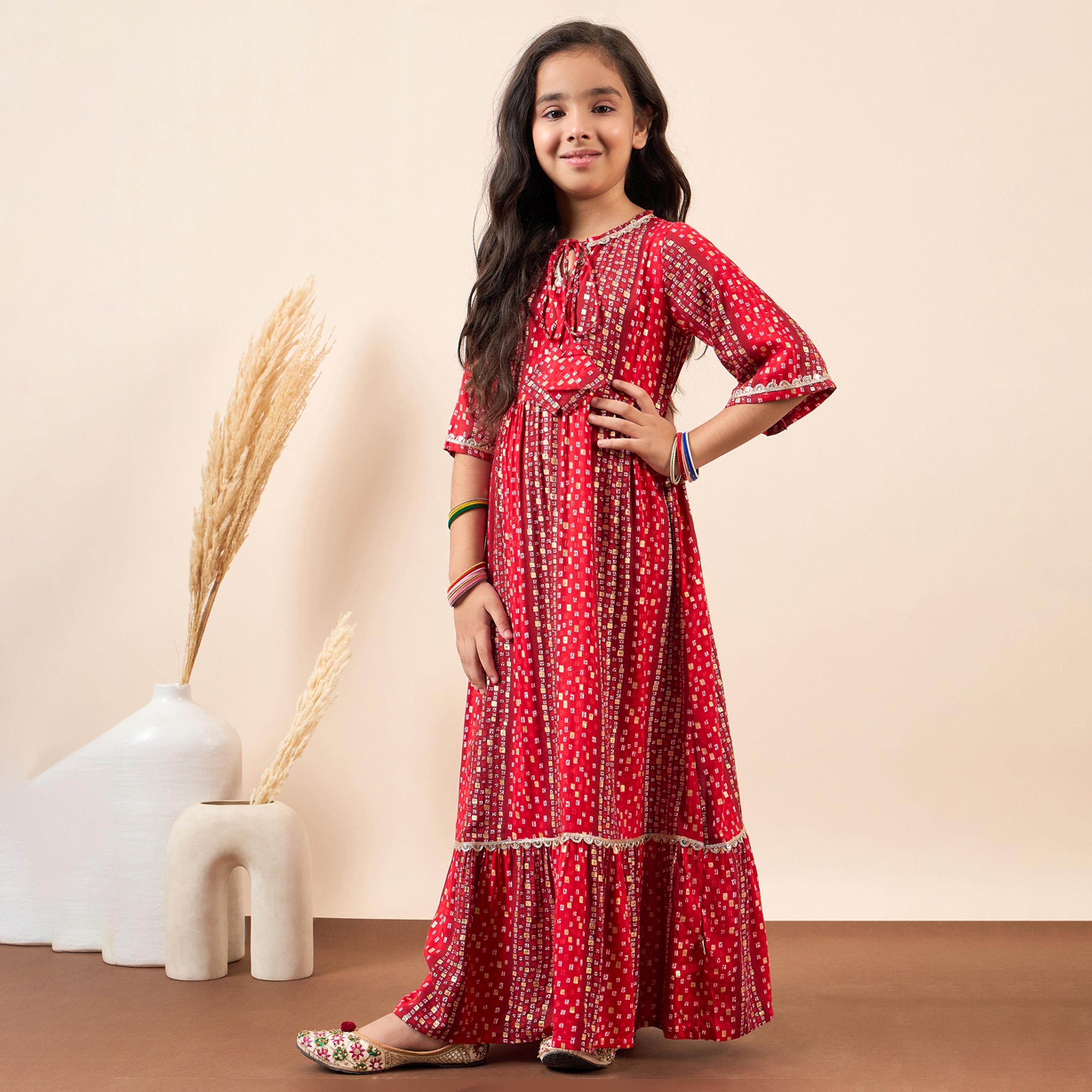 ستايلو باغ × ستايلي - فستان بناتي مطبوع بطول الكاحل - أحمر-girls-clothing-dressesandjumpsuits-image-3