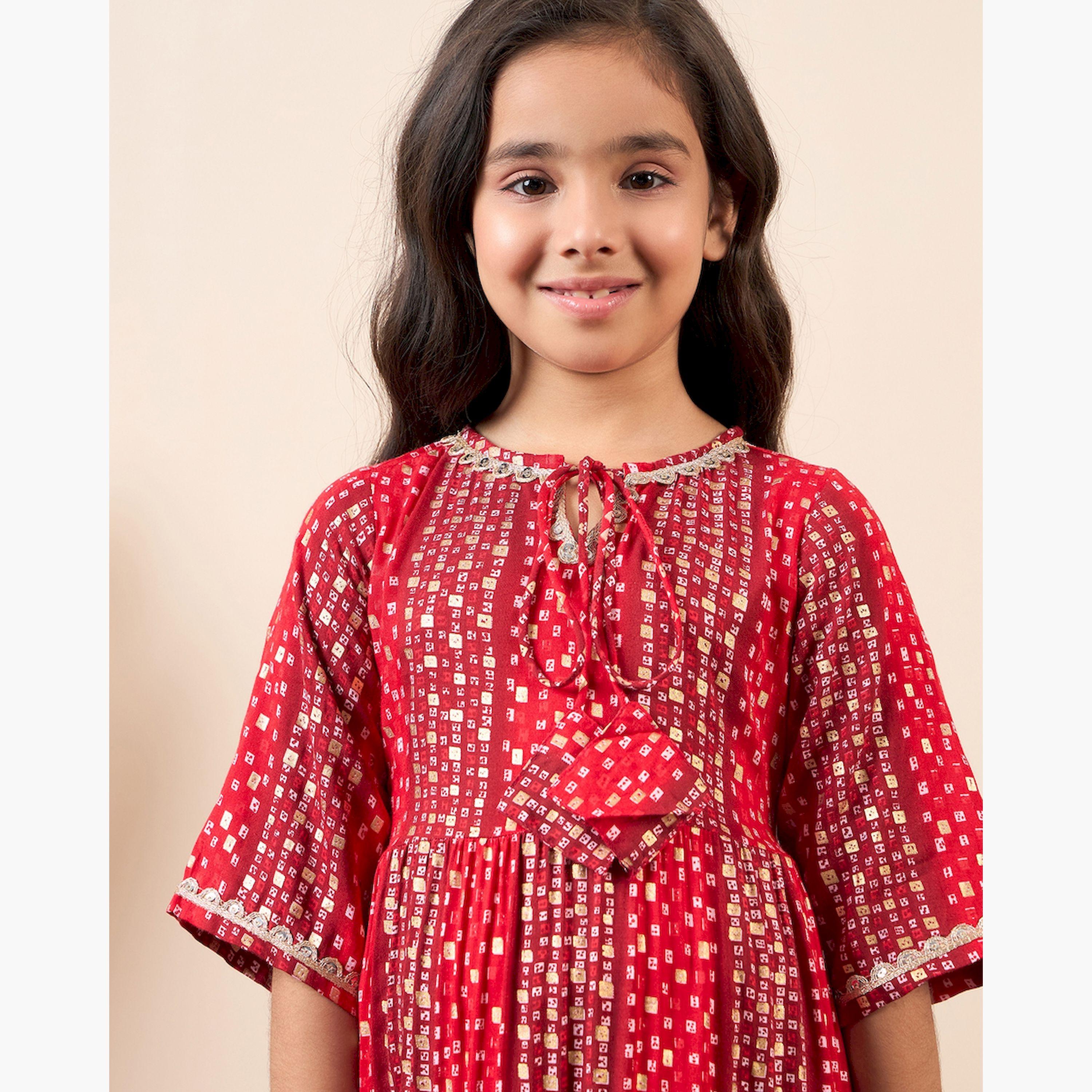 ستايلو باغ × ستايلي - فستان بناتي مطبوع بطول الكاحل - أحمر-girls-clothing-dressesandjumpsuits-image-4