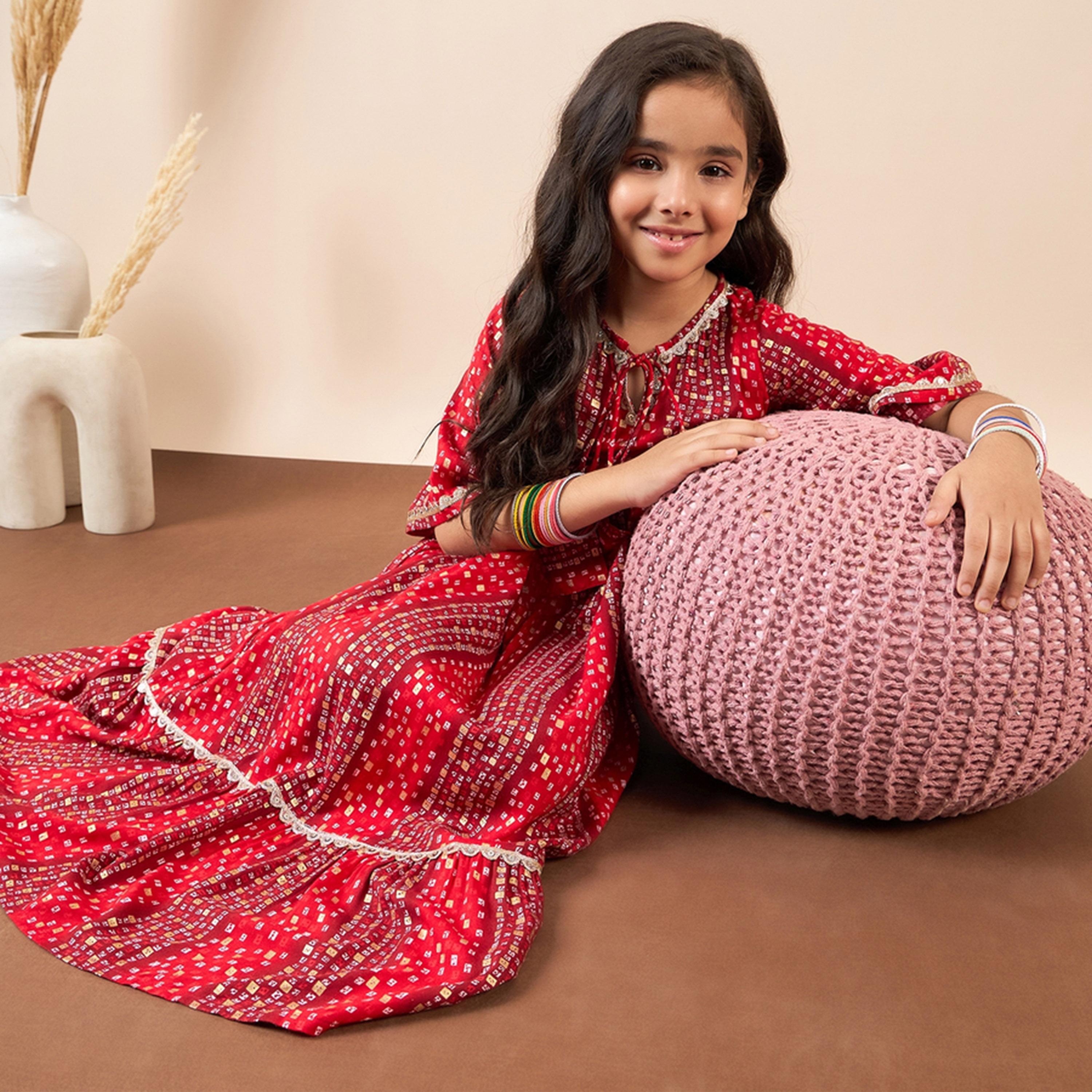 ستايلو باغ × ستايلي - فستان بناتي مطبوع بطول الكاحل - أحمر-girls-clothing-dressesandjumpsuits-image-5