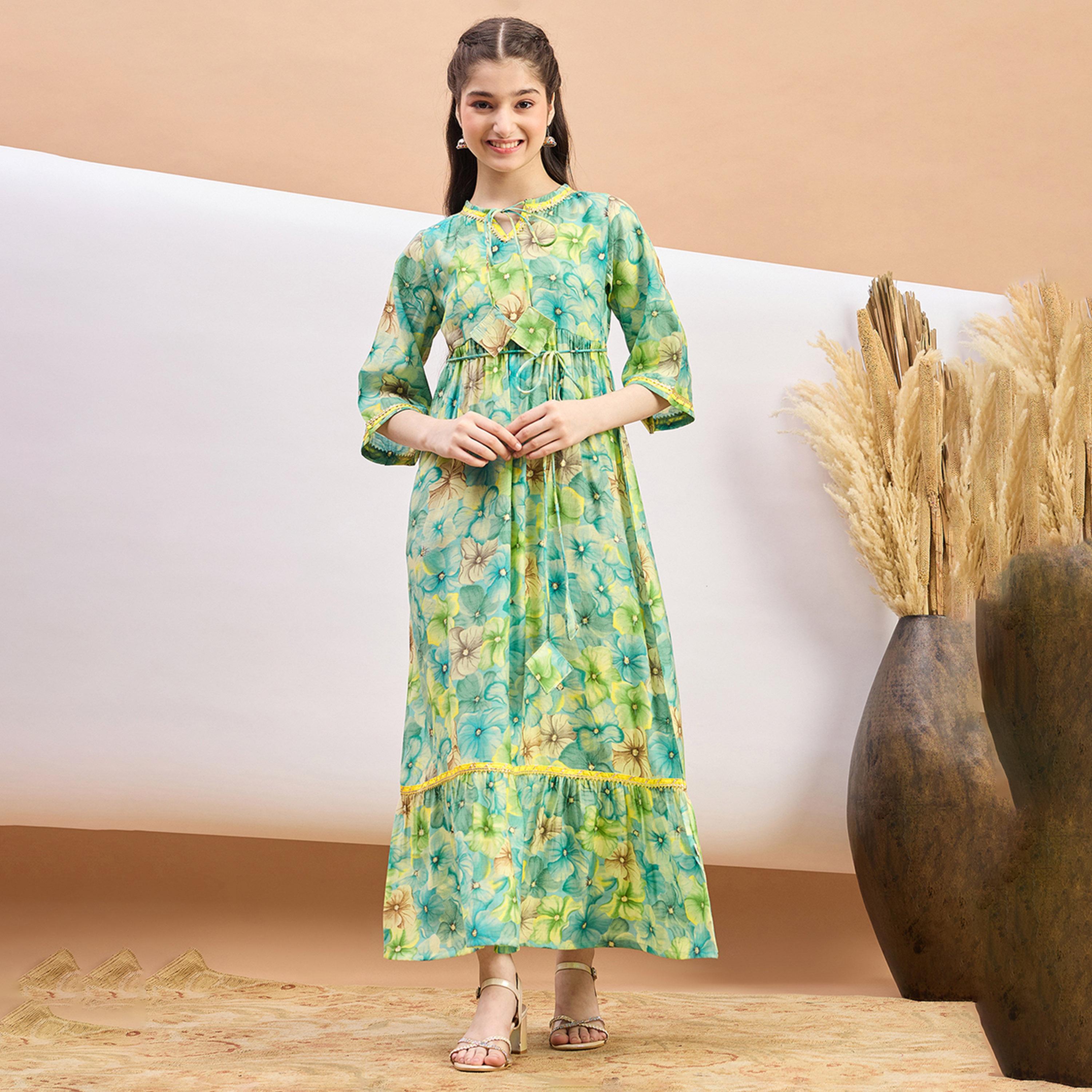 ستايلو باغ × ستايلي - فستان بناتي مطبوع بطول الكاحل - أخضر-girls-clothing-dressesandjumpsuits-image-1