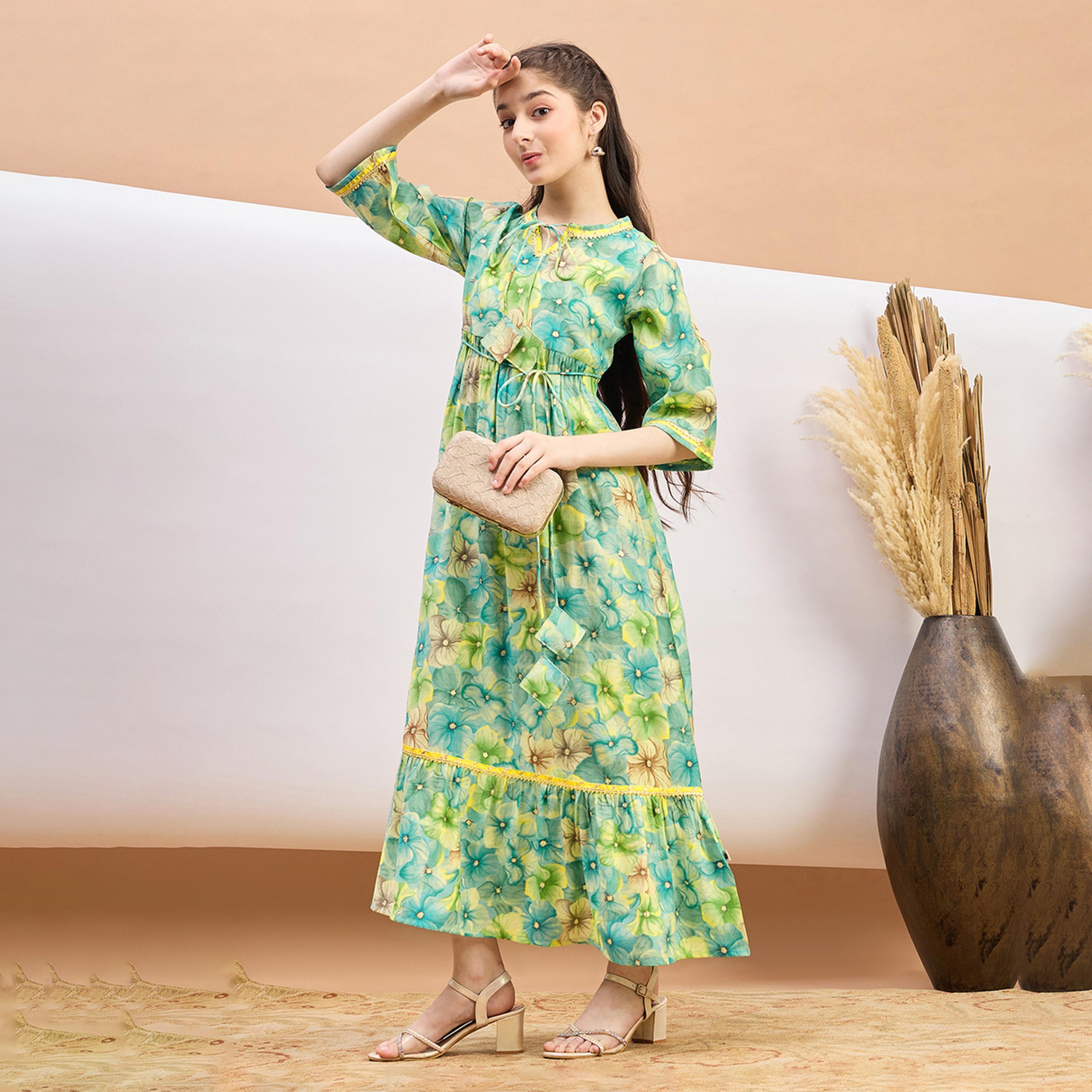ستايلو باغ × ستايلي - فستان بناتي مطبوع بطول الكاحل - أخضر-girls-clothing-dressesandjumpsuits-image-2