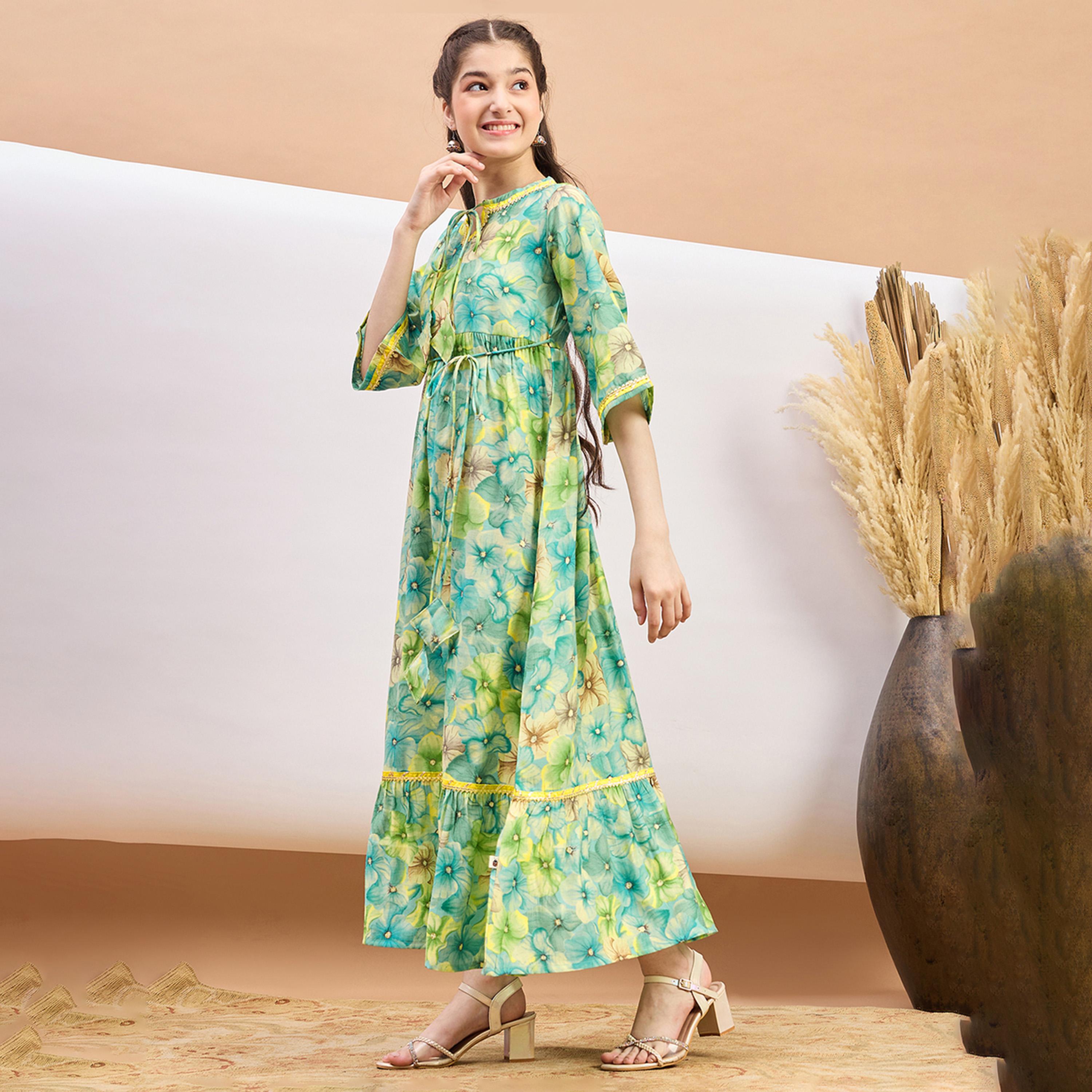 ستايلو باغ × ستايلي - فستان بناتي مطبوع بطول الكاحل - أخضر-girls-clothing-dressesandjumpsuits-image-3