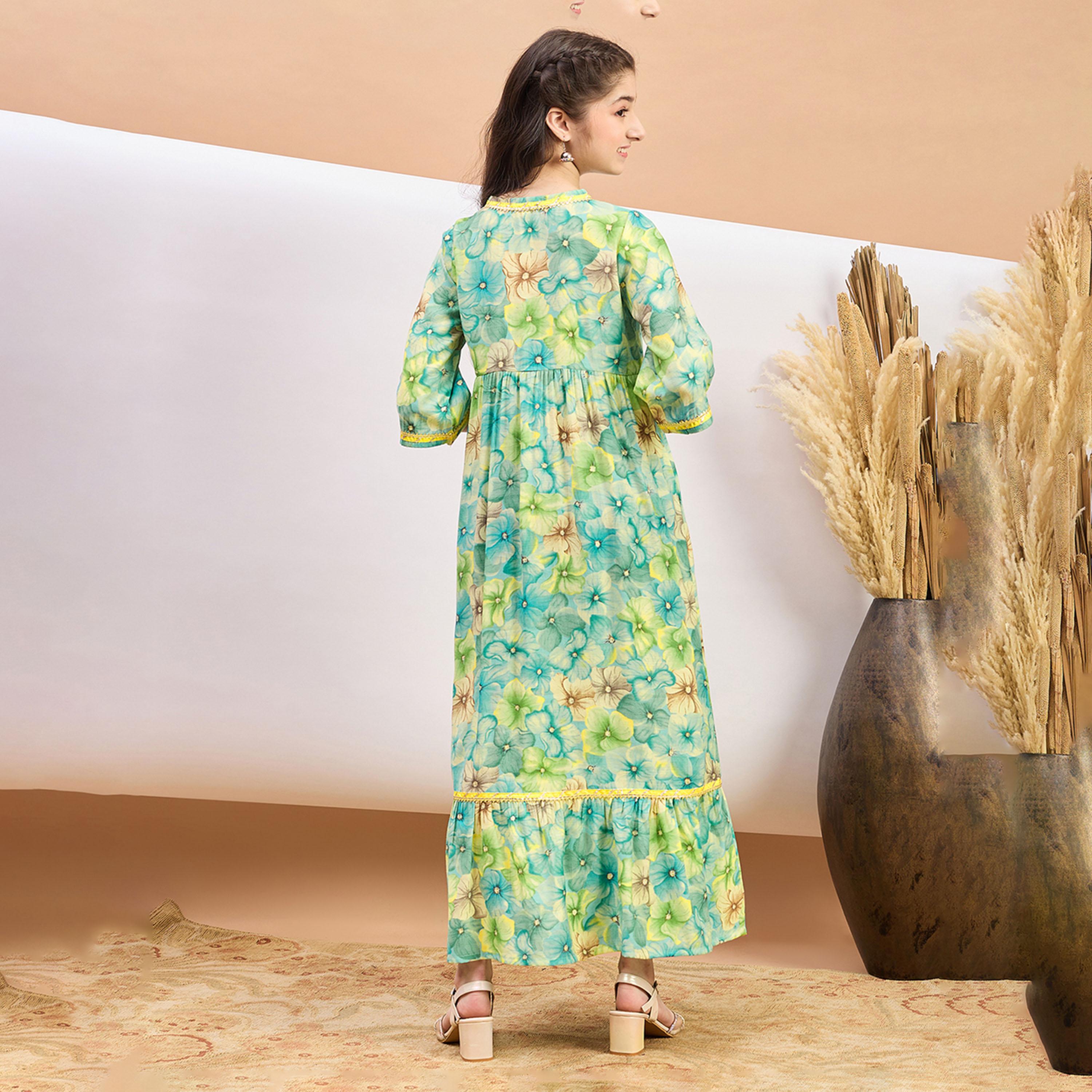 ستايلو باغ × ستايلي - فستان بناتي مطبوع بطول الكاحل - أخضر-girls-clothing-dressesandjumpsuits-image-4