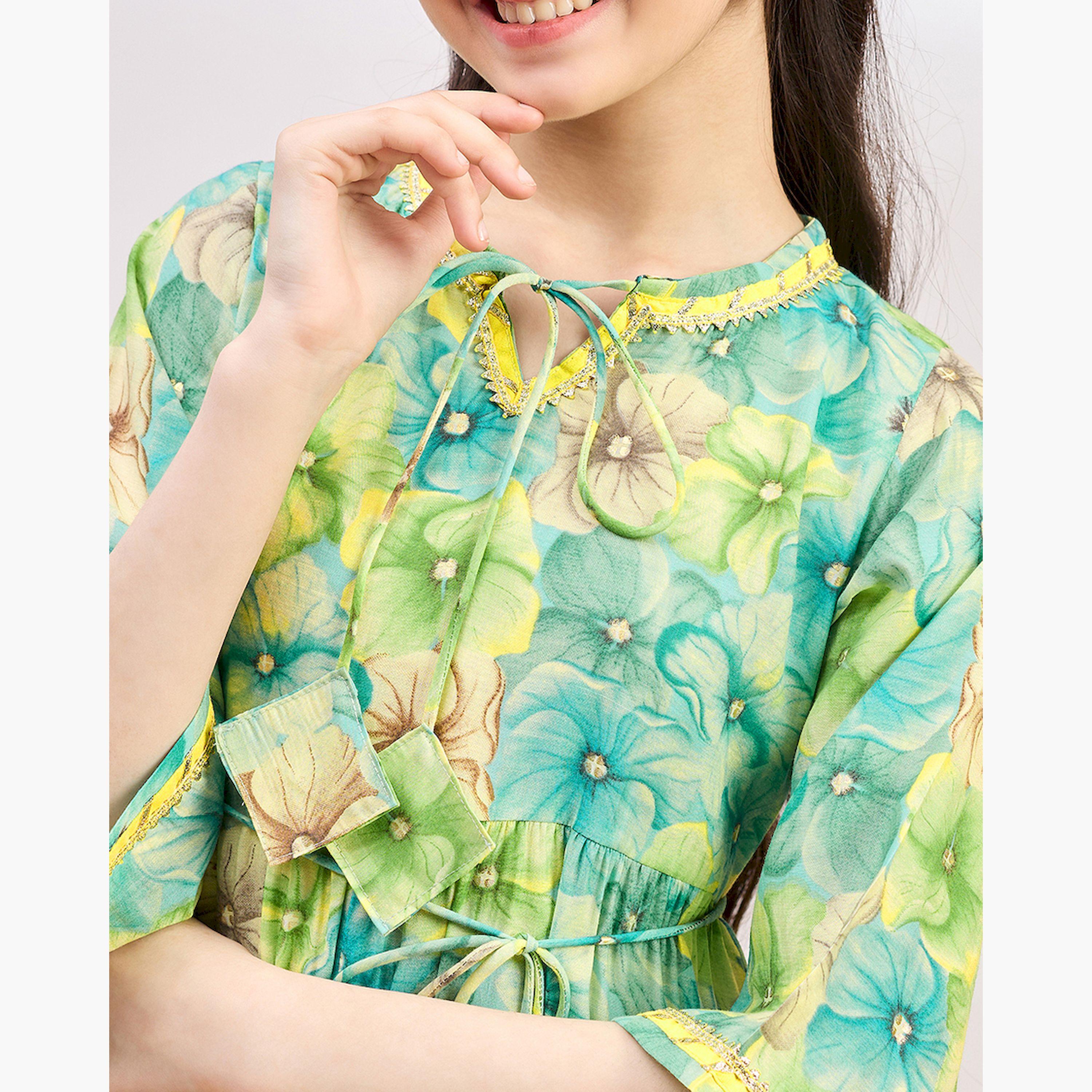 ستايلو باغ × ستايلي - فستان بناتي مطبوع بطول الكاحل - أخضر-girls-clothing-dressesandjumpsuits-image-5
