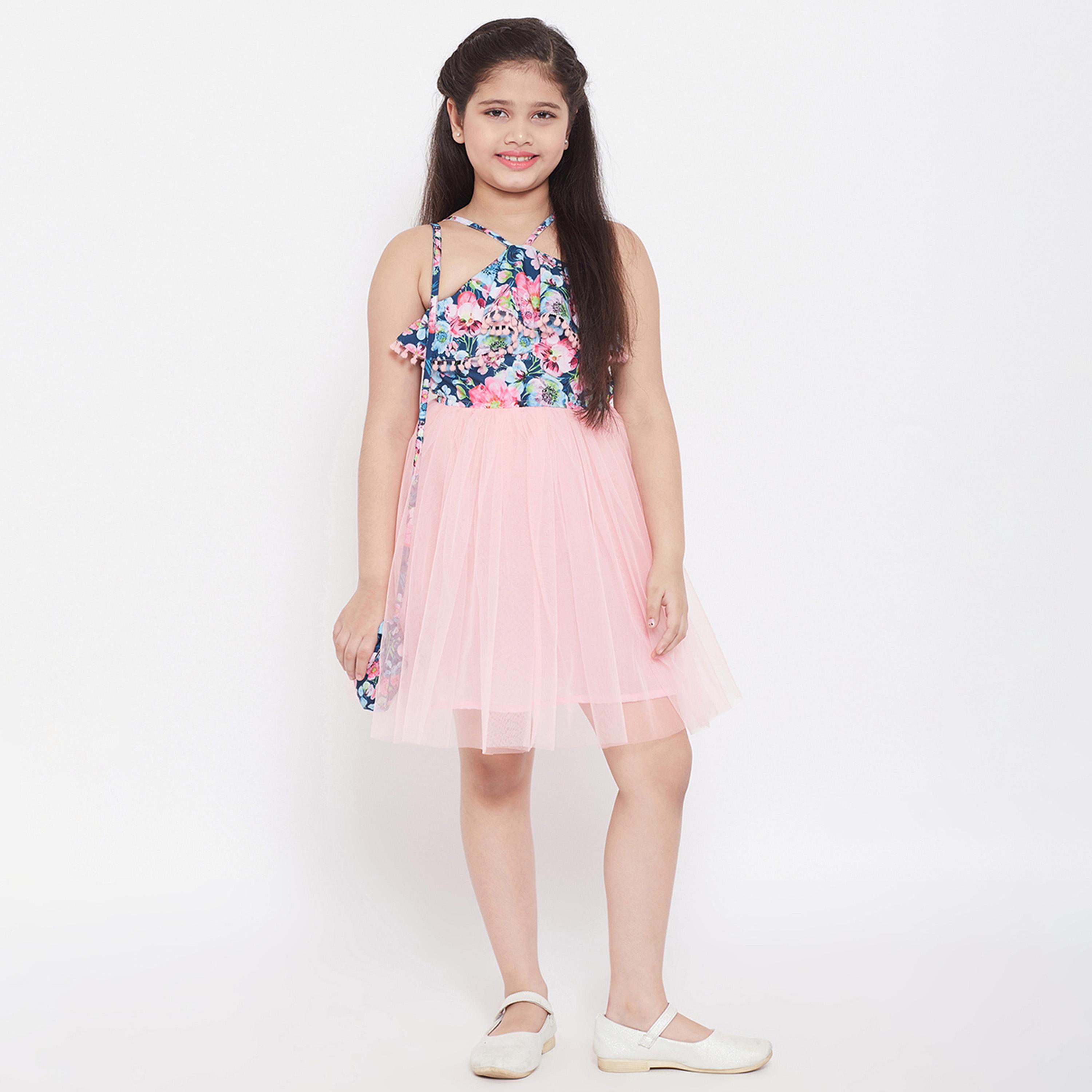 Stylo Bug X Styli Girls Above Knee Printed Dress - Pink-girls-clothing-dressesandjumpsuits-image-1