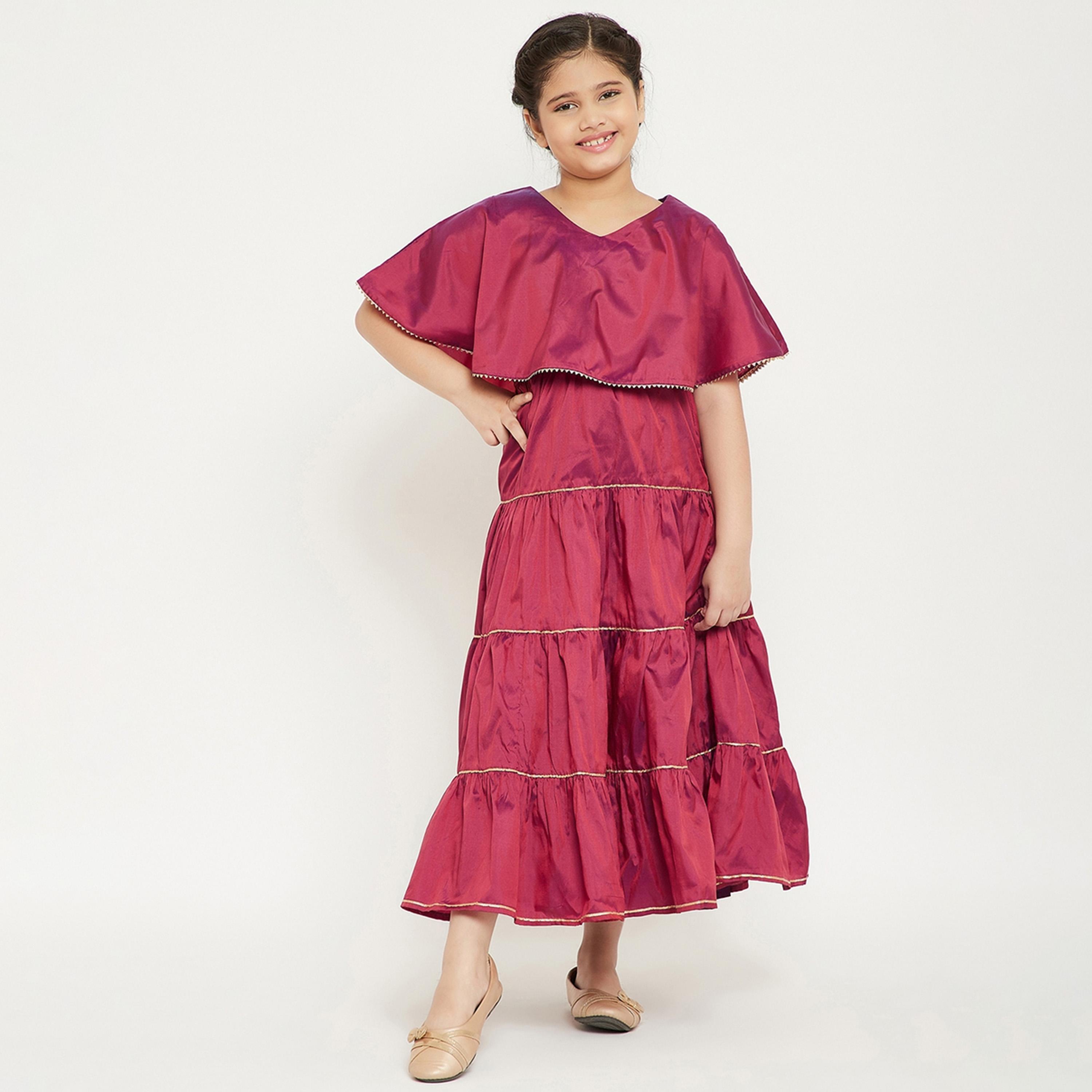 Stylo Bug X Styli Girls Ankle Length Solid Dress - Maroon-girls-clothing-dressesandjumpsuits-image-1