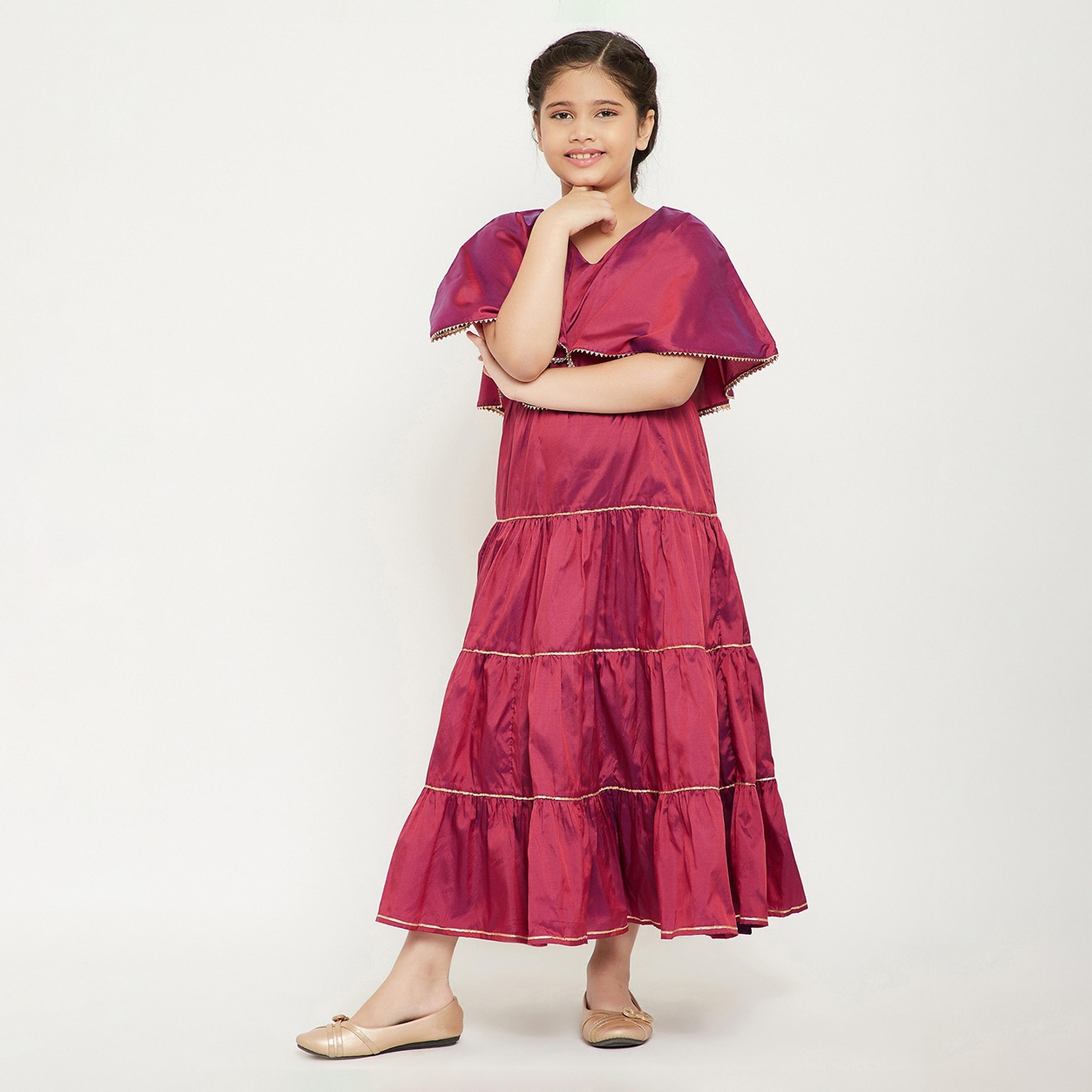 Stylo Bug X Styli Girls Ankle Length Solid Dress - Maroon-girls-clothing-dressesandjumpsuits-image-2
