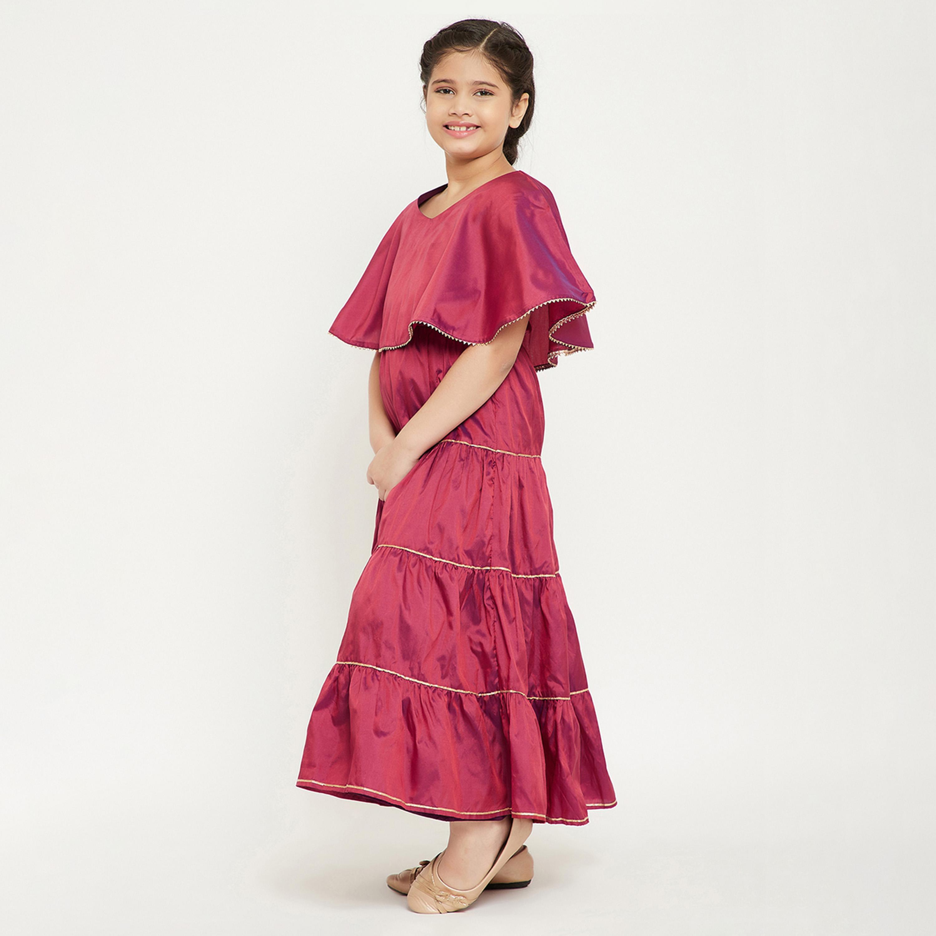 Stylo Bug X Styli Girls Ankle Length Solid Dress - Maroon-girls-clothing-dressesandjumpsuits-image-3