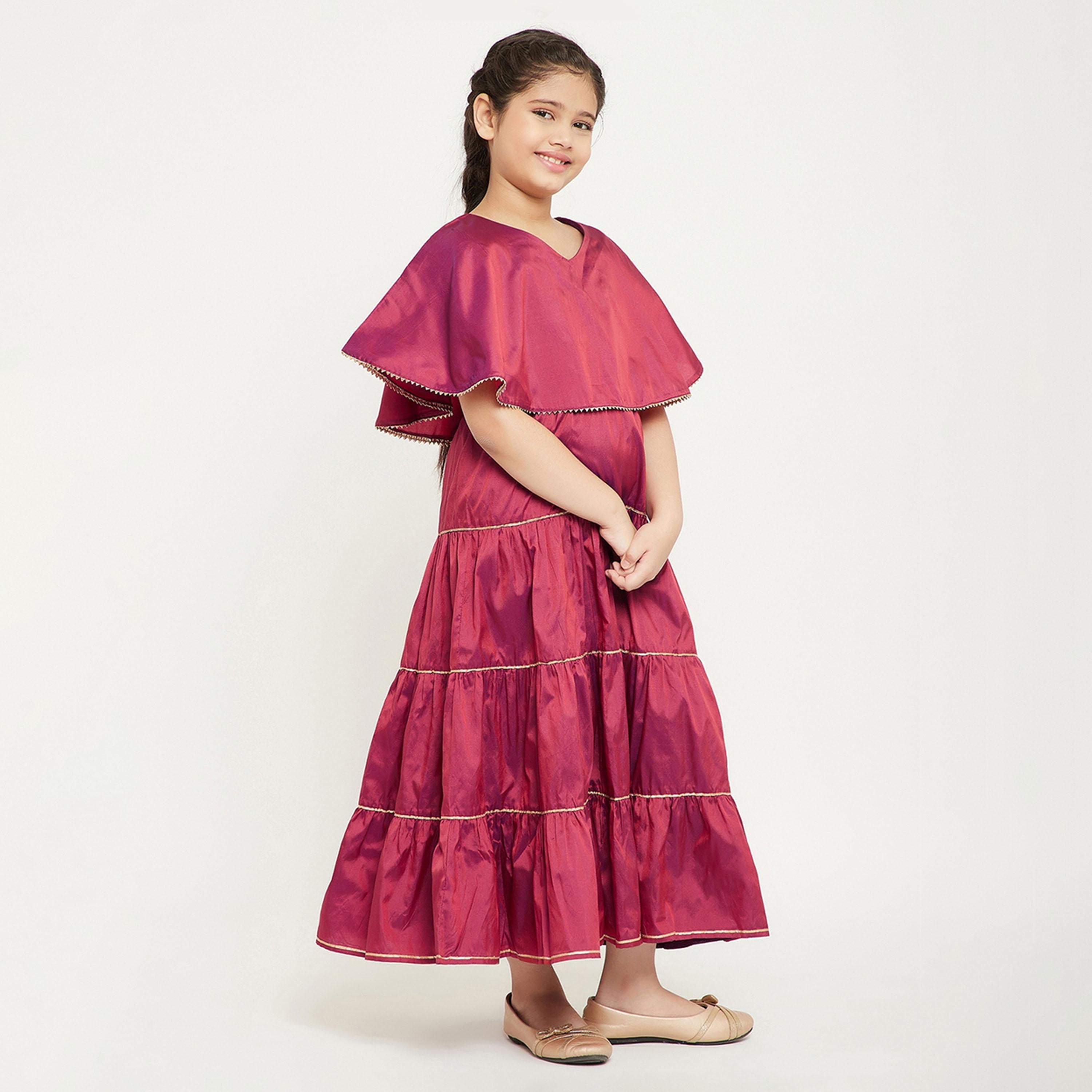 Stylo Bug X Styli Girls Ankle Length Solid Dress - Maroon-girls-clothing-dressesandjumpsuits-image-4