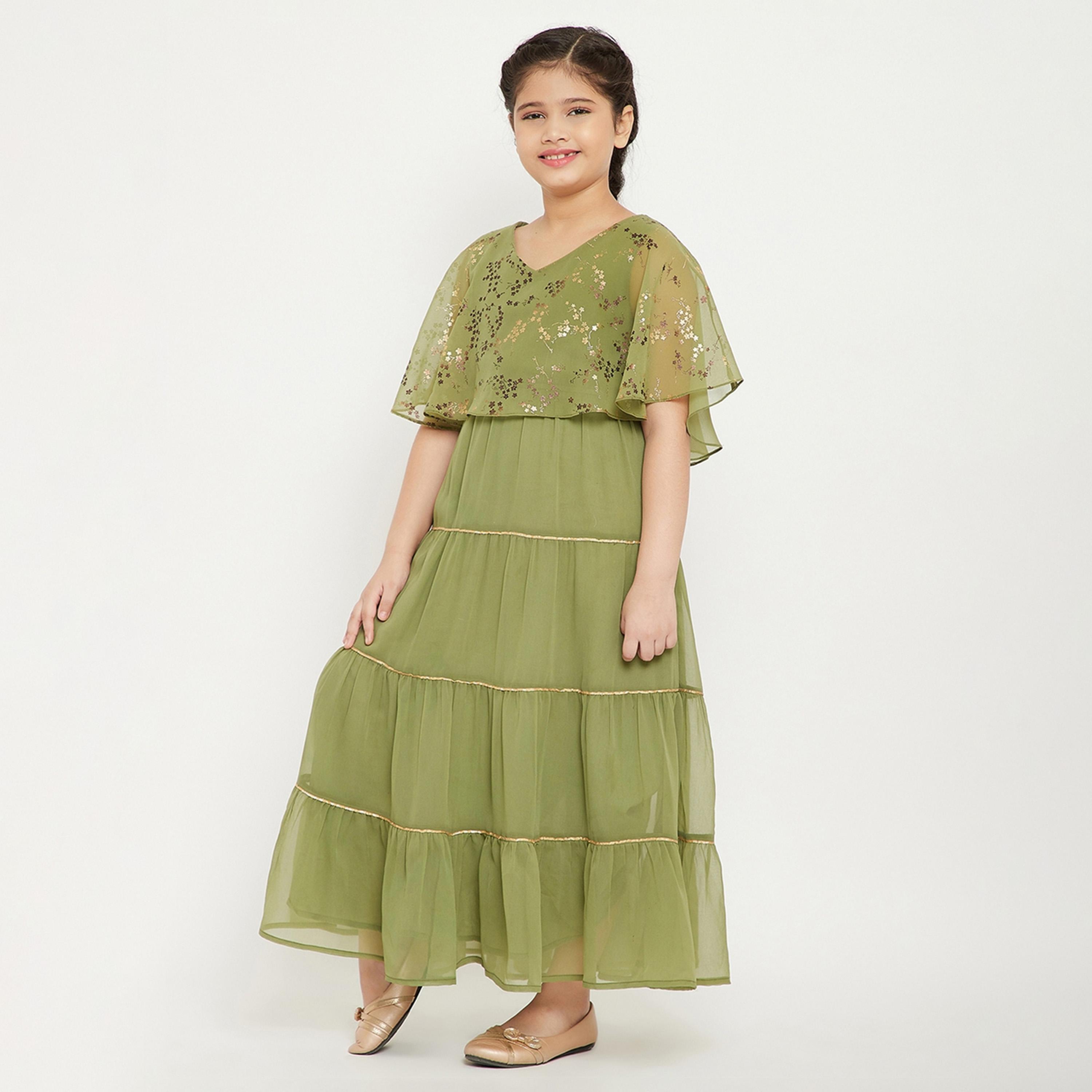 ستايلو باغ × ستايلي - فستان بناتي سادة بطول الكاحل - أخضر-girls-clothing-dressesandjumpsuits-image-3