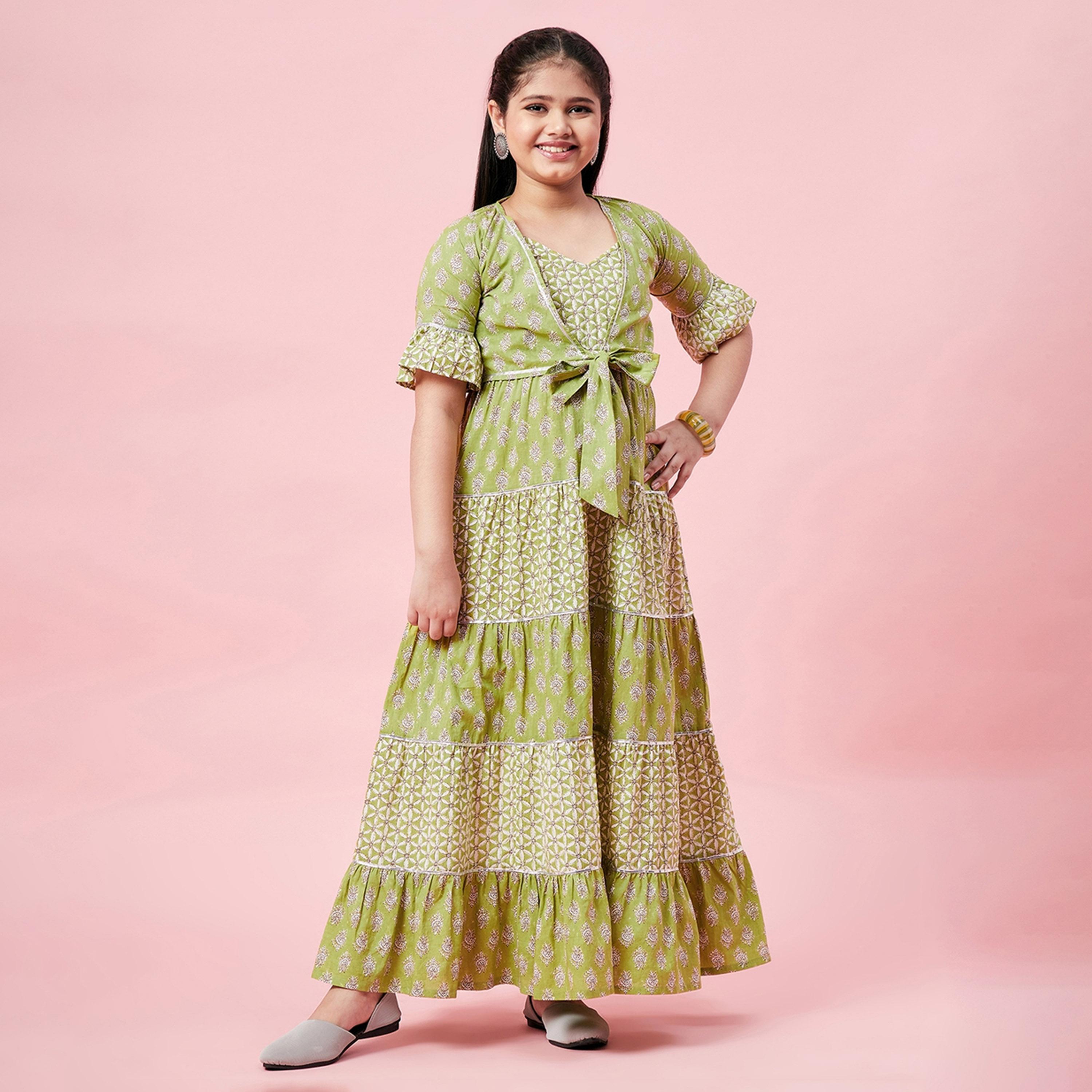 ستايلو باغ × ستايلي - فستان بناتي مطبوع بطول الكاحل - أخضر-girls-clothing-dressesandjumpsuits-image-1