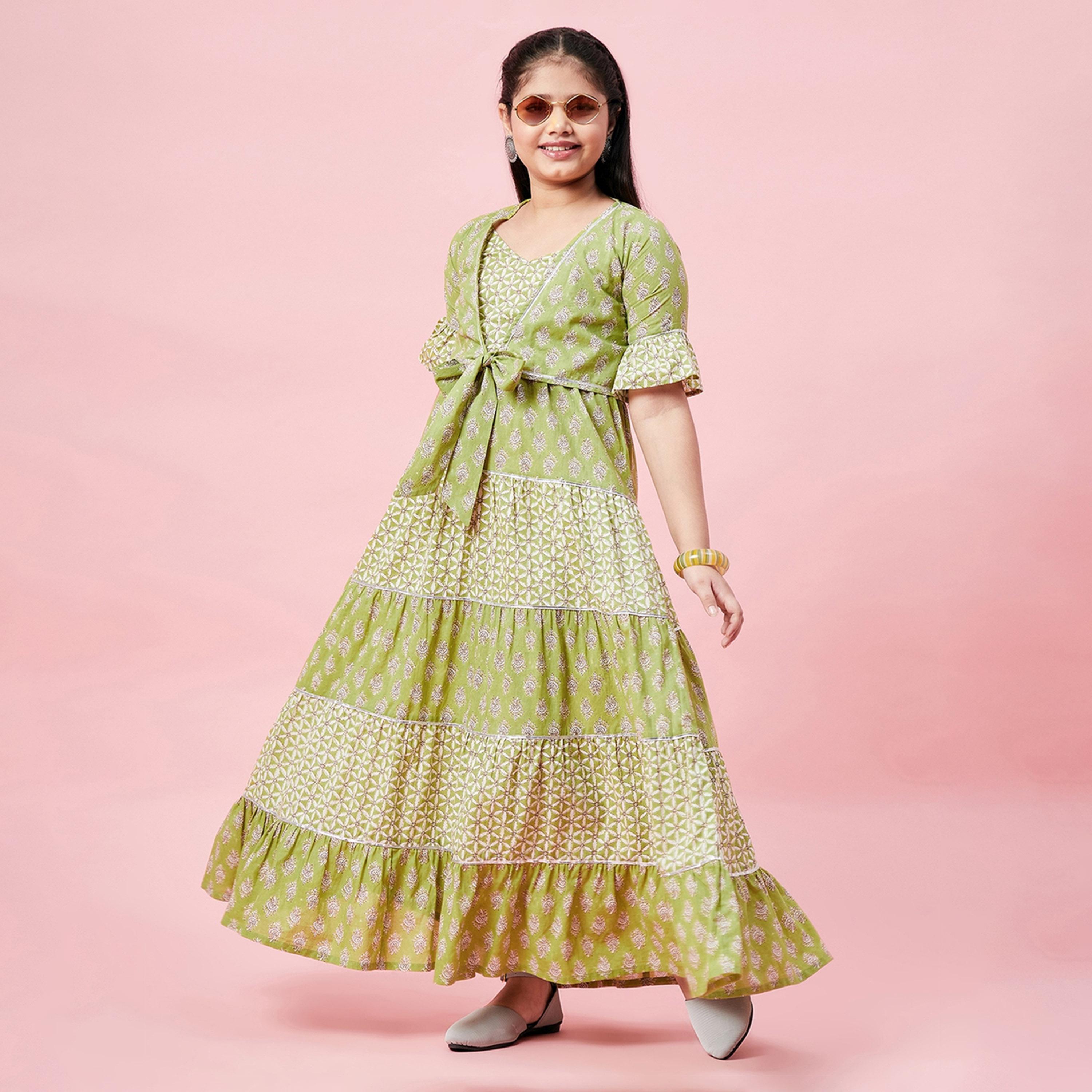 ستايلو باغ × ستايلي - فستان بناتي مطبوع بطول الكاحل - أخضر-girls-clothing-dressesandjumpsuits-image-2