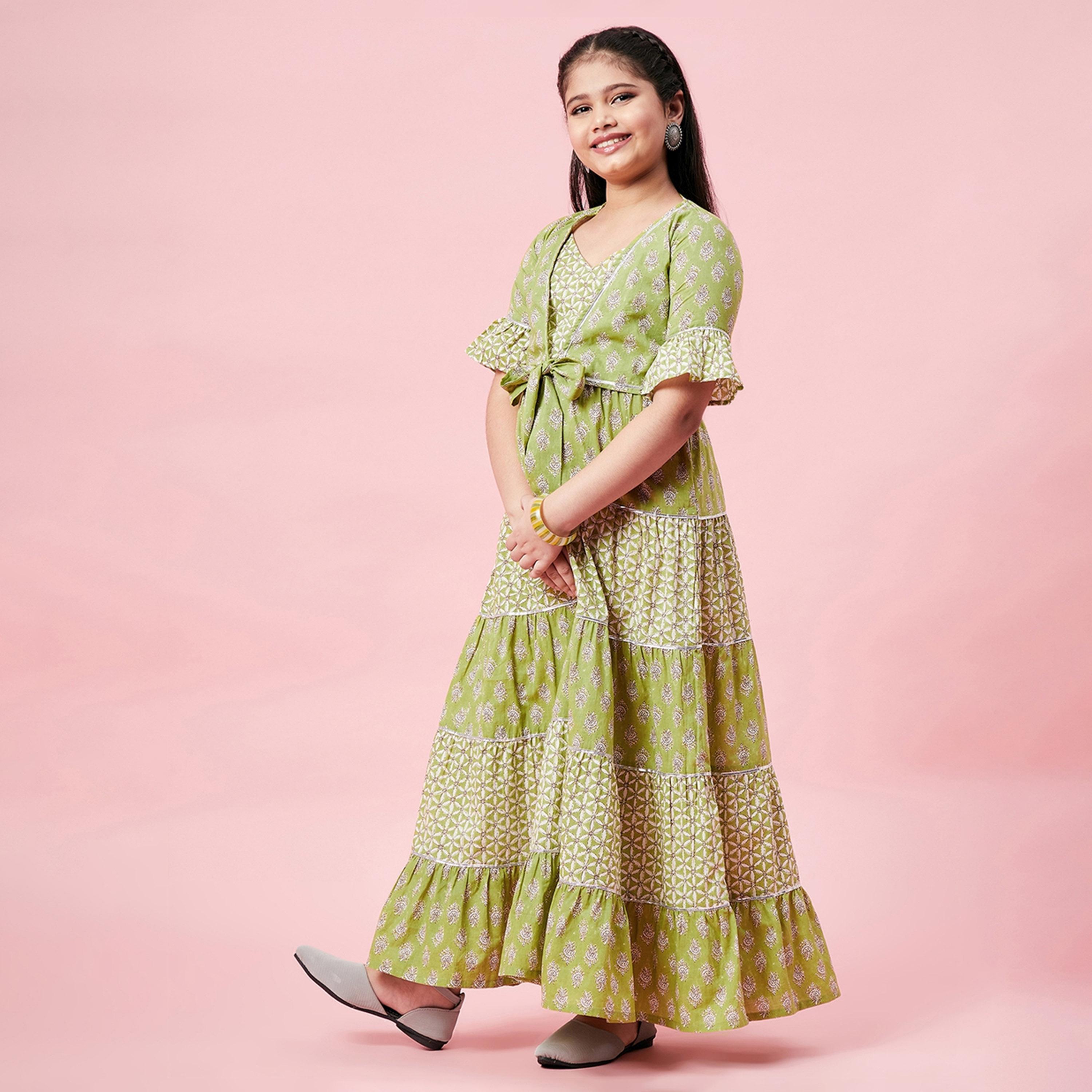 Stylo Bug X Styli Girls Ankle Length Printed Dress - Green-girls-clothing-dressesandjumpsuits-image-3