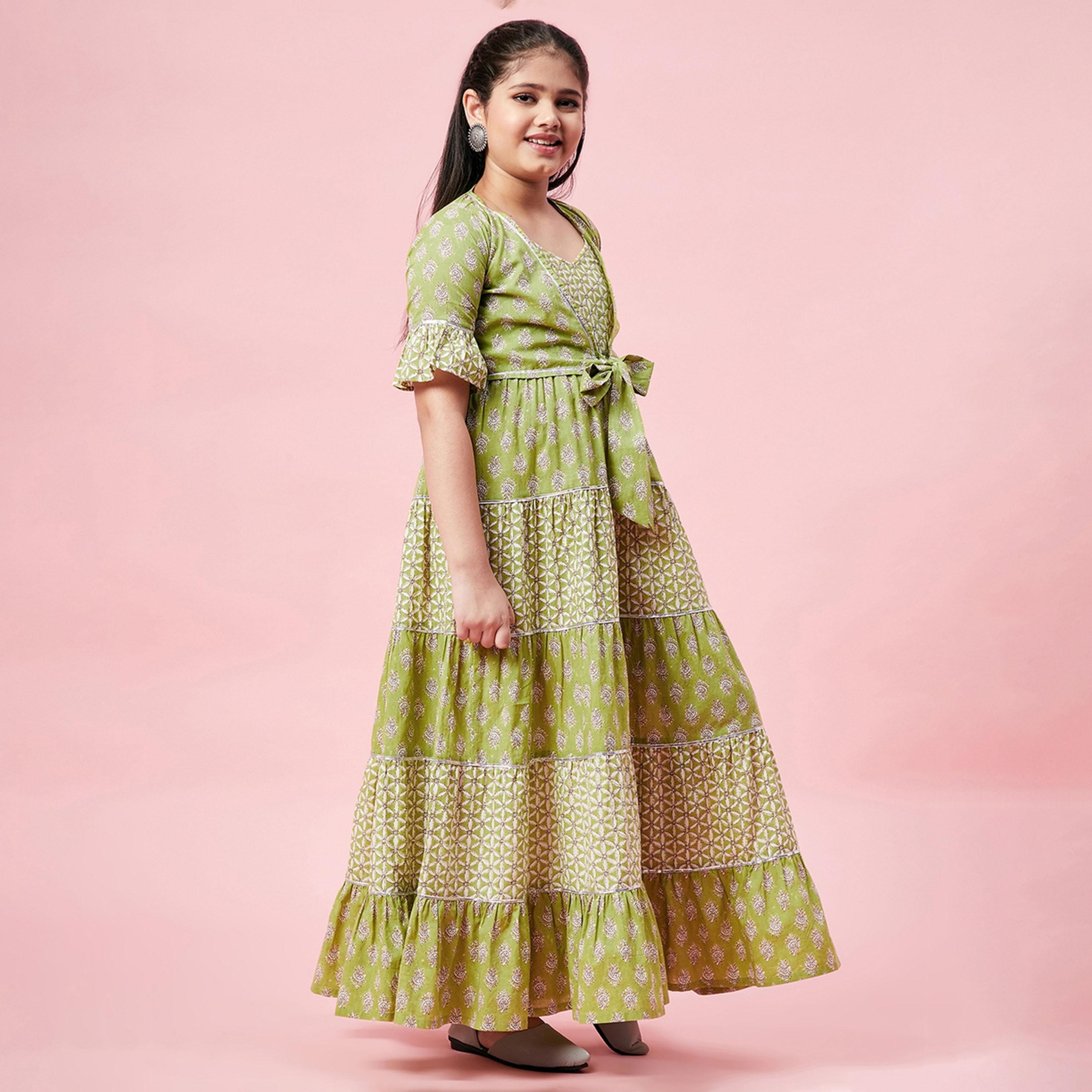 Stylo Bug X Styli Girls Ankle Length Printed Dress - Green-girls-clothing-dressesandjumpsuits-image-4
