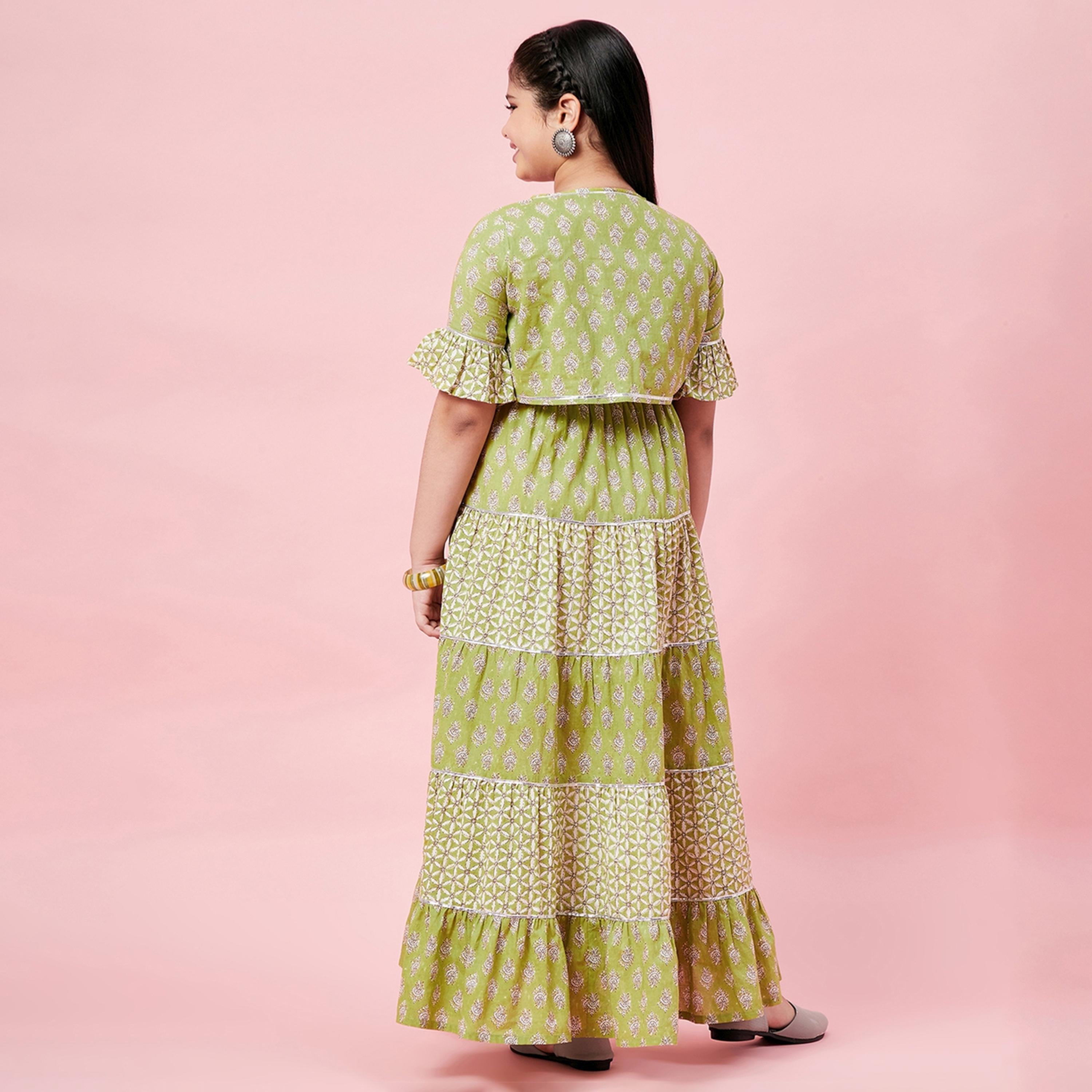 Stylo Bug X Styli Girls Ankle Length Printed Dress - Green-girls-clothing-dressesandjumpsuits-image-5