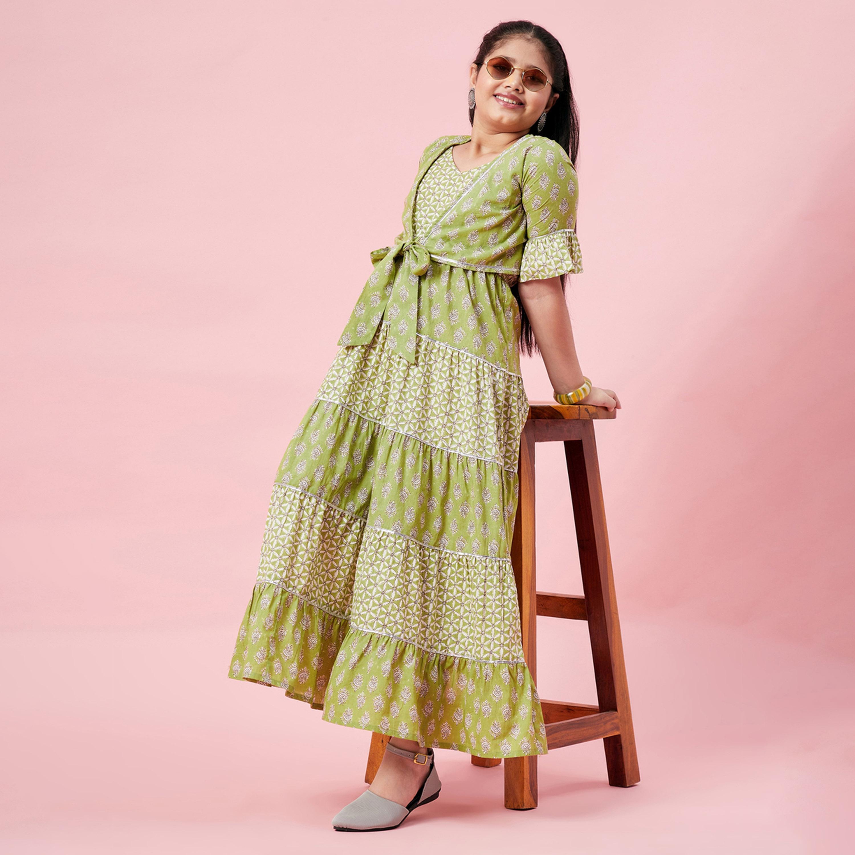 Stylo Bug X Styli Girls Ankle Length Printed Dress - Green-girls-clothing-dressesandjumpsuits-image-7