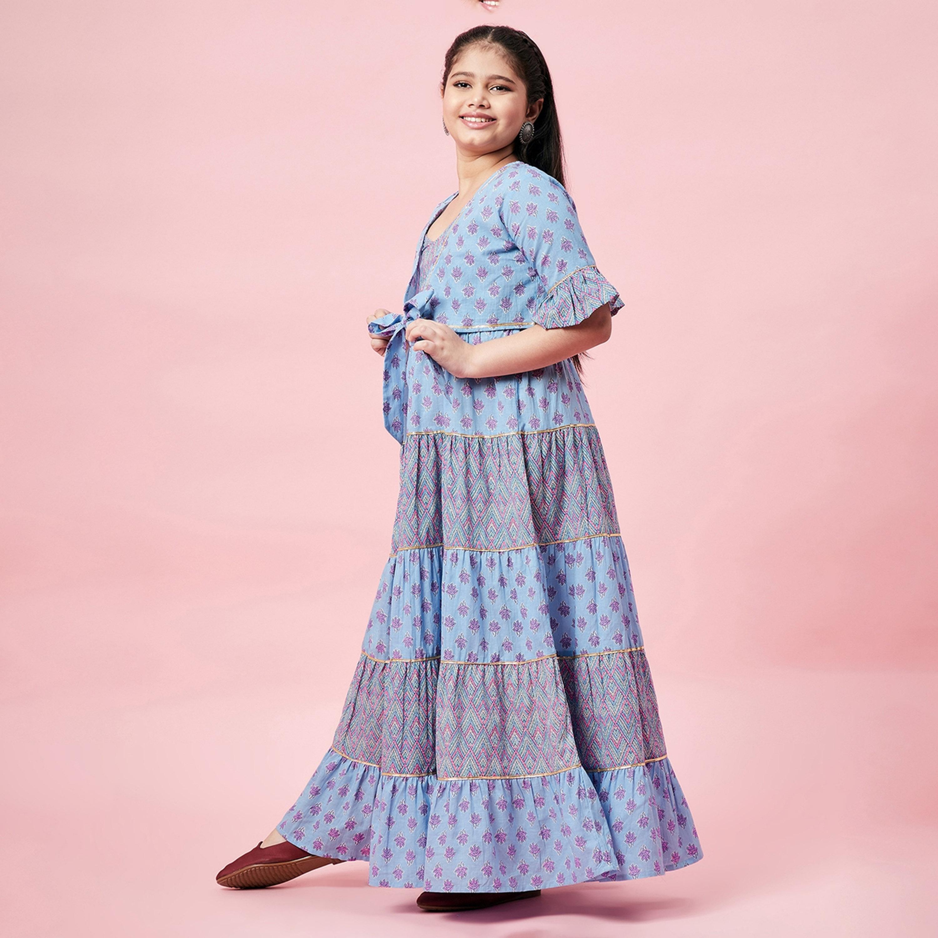 Stylo Bug X Styli Girls Ankle Length Printed Dress - Blue-girls-clothing-dressesandjumpsuits-image-3