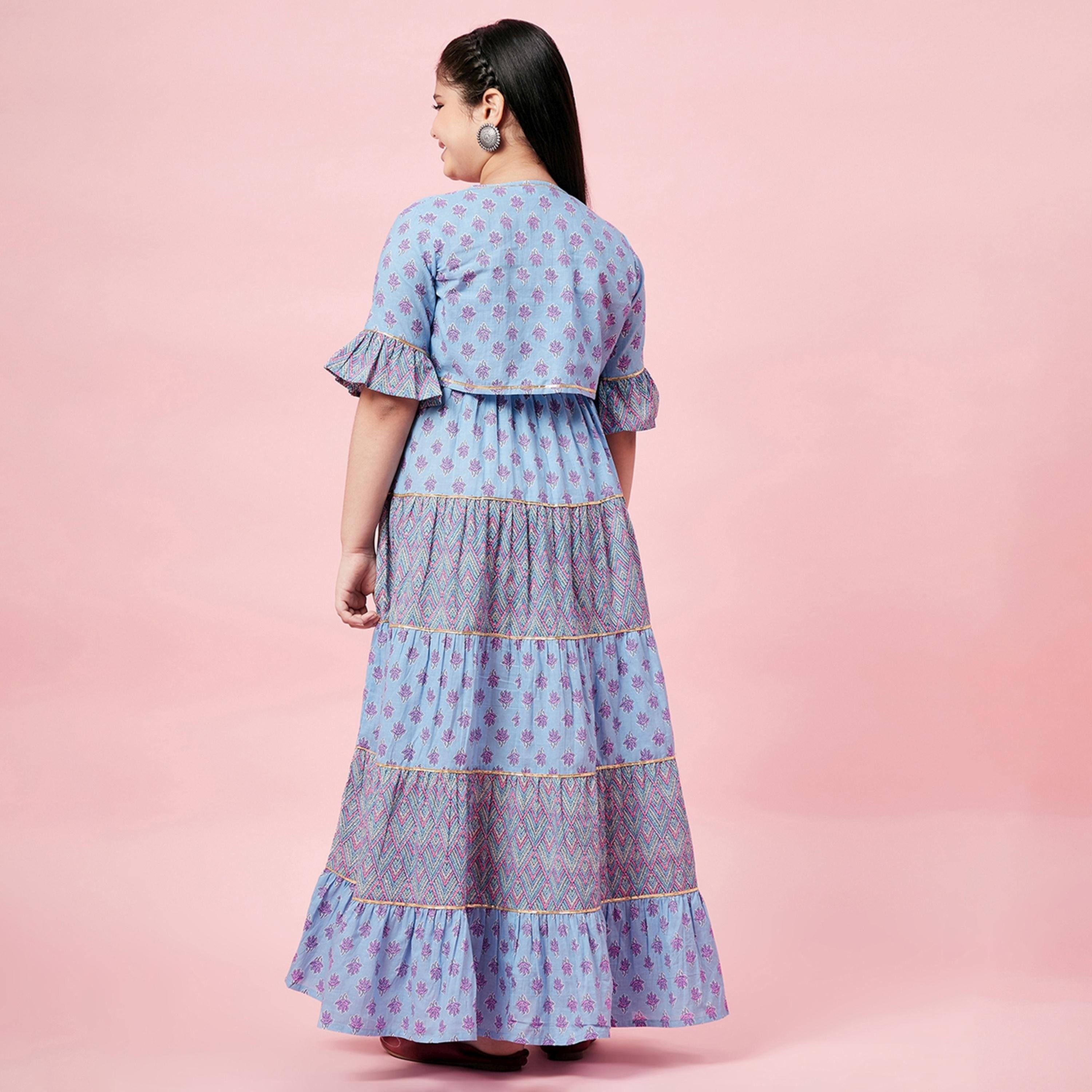 Stylo Bug X Styli Girls Ankle Length Printed Dress - Blue-girls-clothing-dressesandjumpsuits-image-5