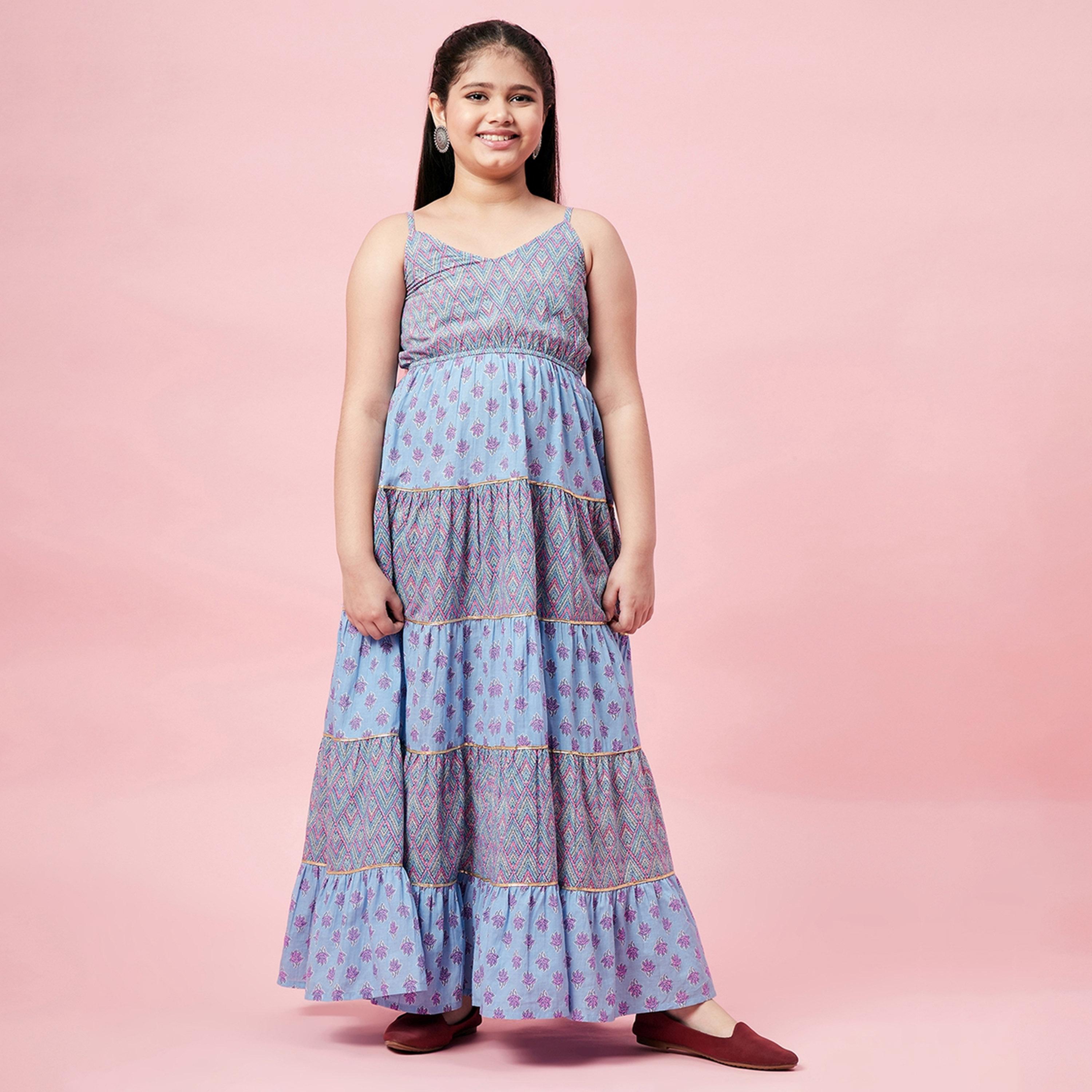 ستايلو باغ × ستايلي - فستان بناتي مطبوع بطول الكاحل - أزرق-girls-clothing-dressesandjumpsuits-image-7